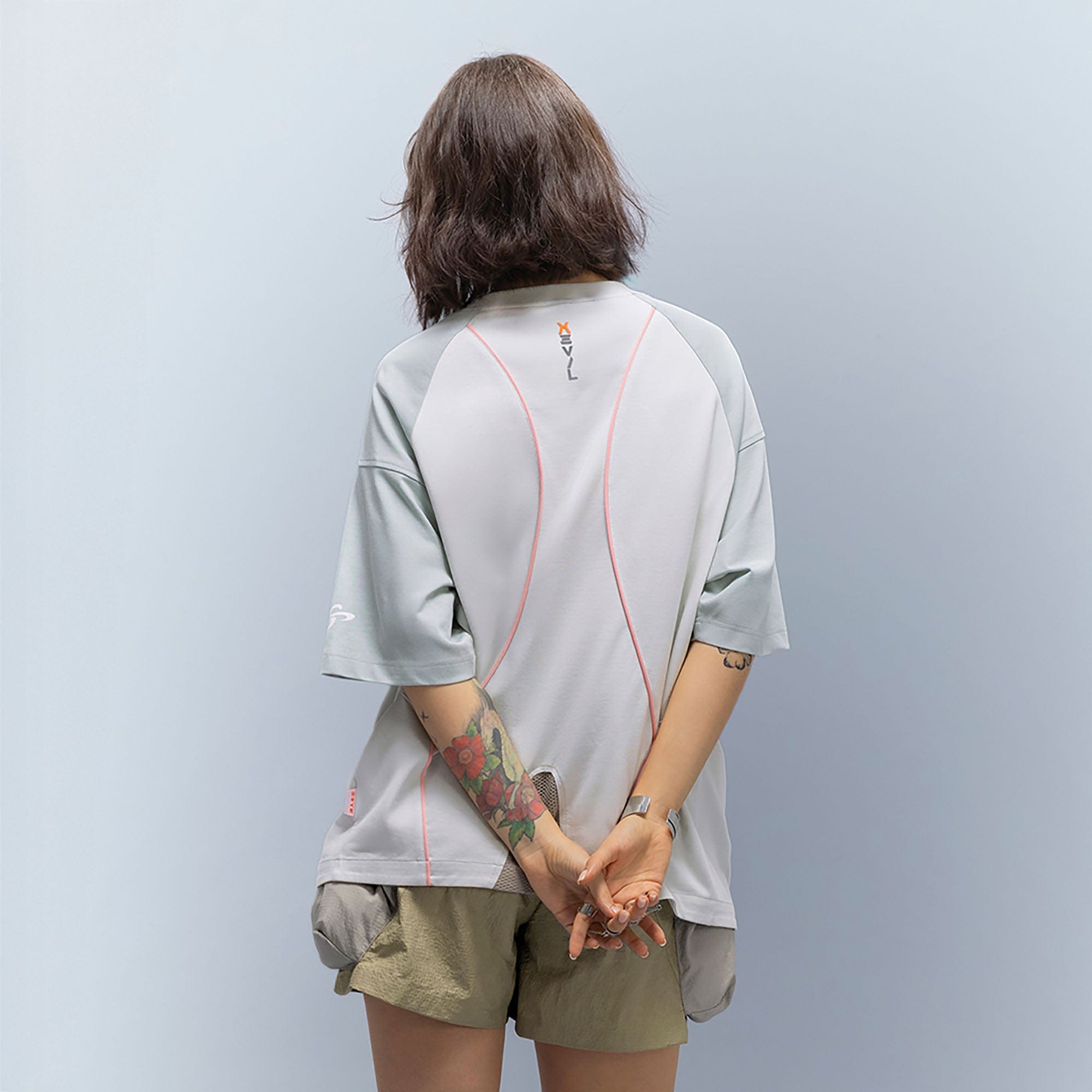 XIPHEVIL Contrast Paneled Mesh Zip-Pocket Raglan T-Shirt Ice-L/S Tee-XS-Free Shipping Leatheretro