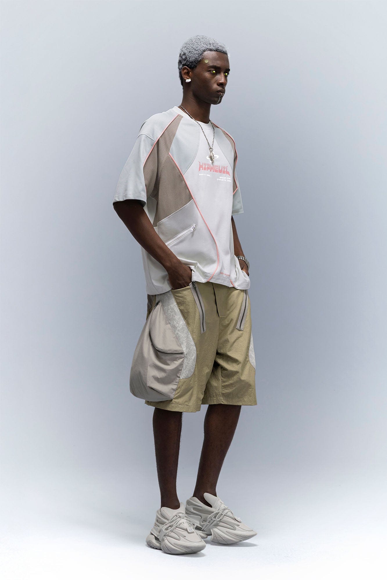 XIPHEVIL Snake Skin Contrast Panel Multi-Pocket Shorts-Shorts-XS-Purple-Free Shipping Leatheretro