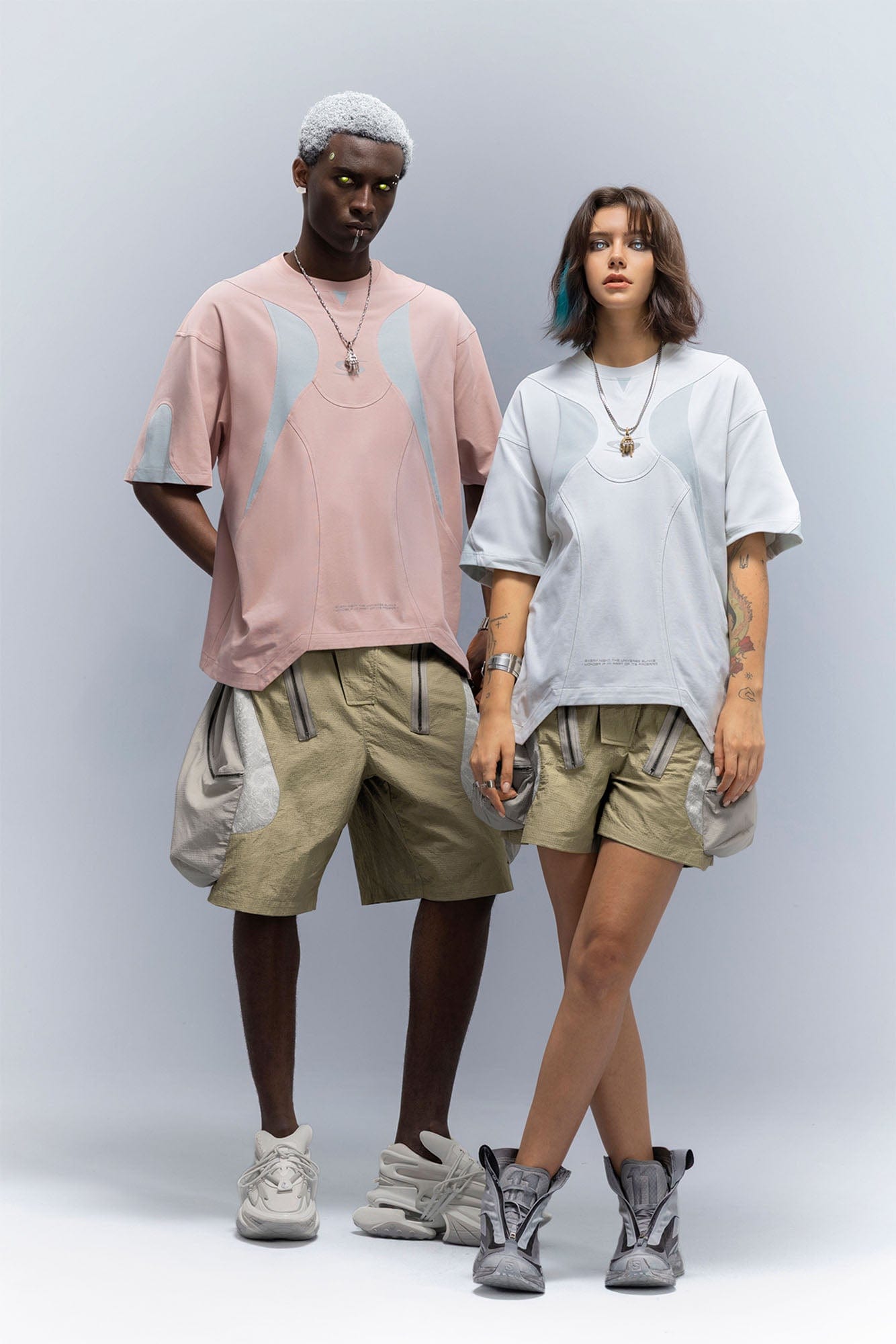 XIPHEVIL Snake Skin Contrast Panel Multi-Pocket Shorts-Shorts-XS-Purple-Free Shipping Leatheretro