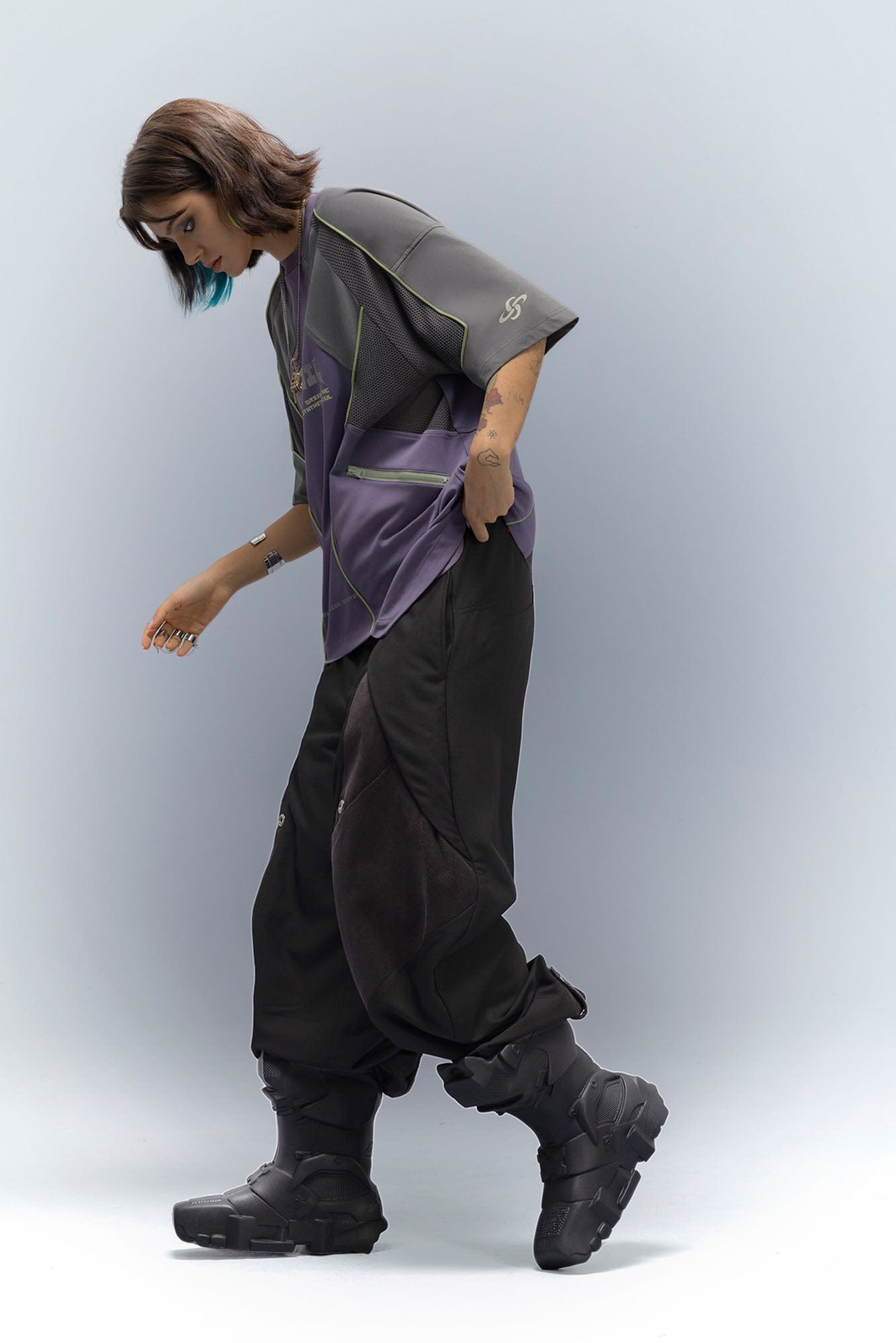 XIPHEVIL Contrast Paneled Mesh Zip-Pocket Raglan T-Shirt Purple-L/S Tee-XS-Free Shipping Leatheretro