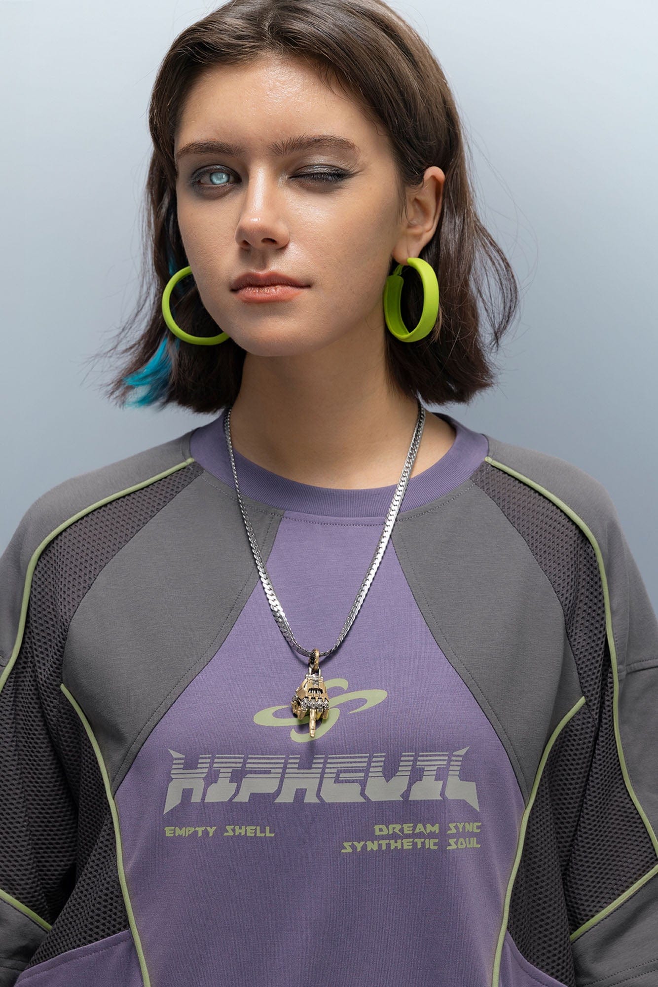 XIPHEVIL Contrast Paneled Mesh Zip-Pocket Raglan T-Shirt Purple-L/S Tee-XS-Free Shipping Leatheretro