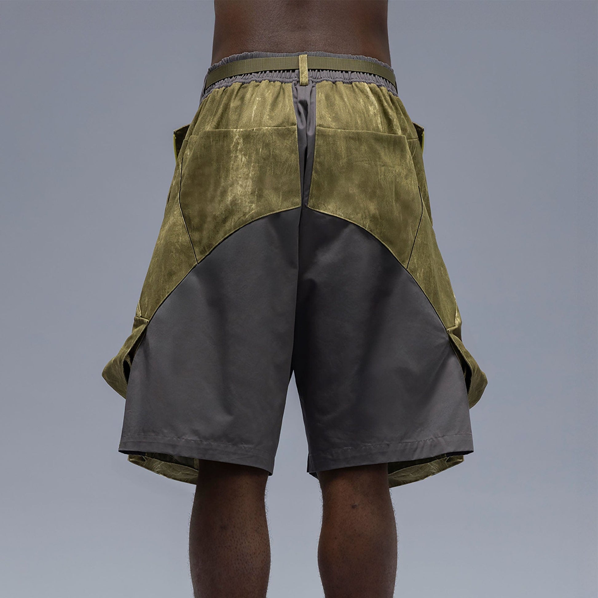 XIPHEVIL Washed Contrast Panel Pocket Utility Shorts Green-Shorts-XS-Free Shipping Leatheretro