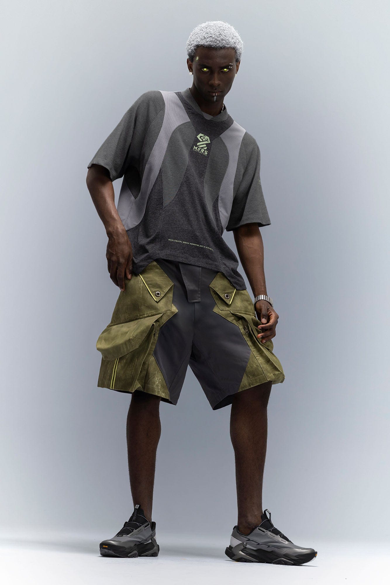 XIPHEVIL Washed Contrast Panel Pocket Utility Shorts Green-Shorts-XS-Free Shipping Leatheretro