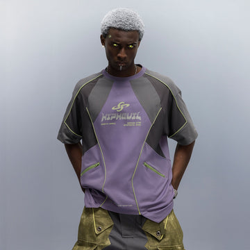 XIPHEVIL Contrast Paneled Mesh Zip-Pocket Raglan T-Shirt Purple-L/S Tee-XS-Free Shipping Leatheretro