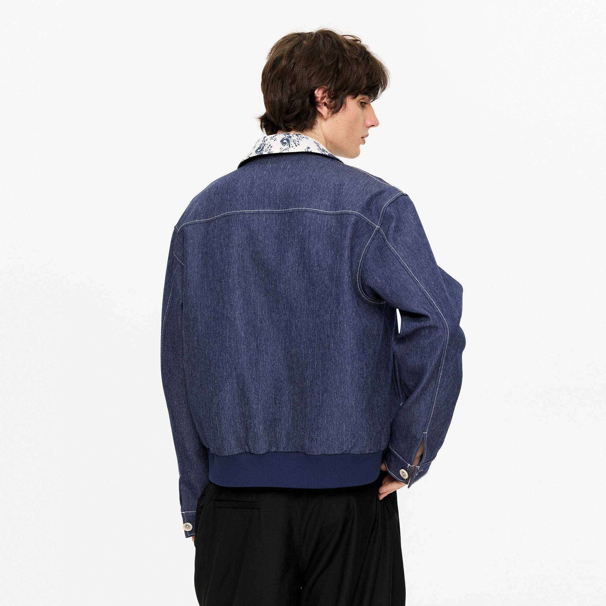 KREATE Contrast Floral Collar Jacket-Jacket-S-Navy-Free Shipping Leatheretro