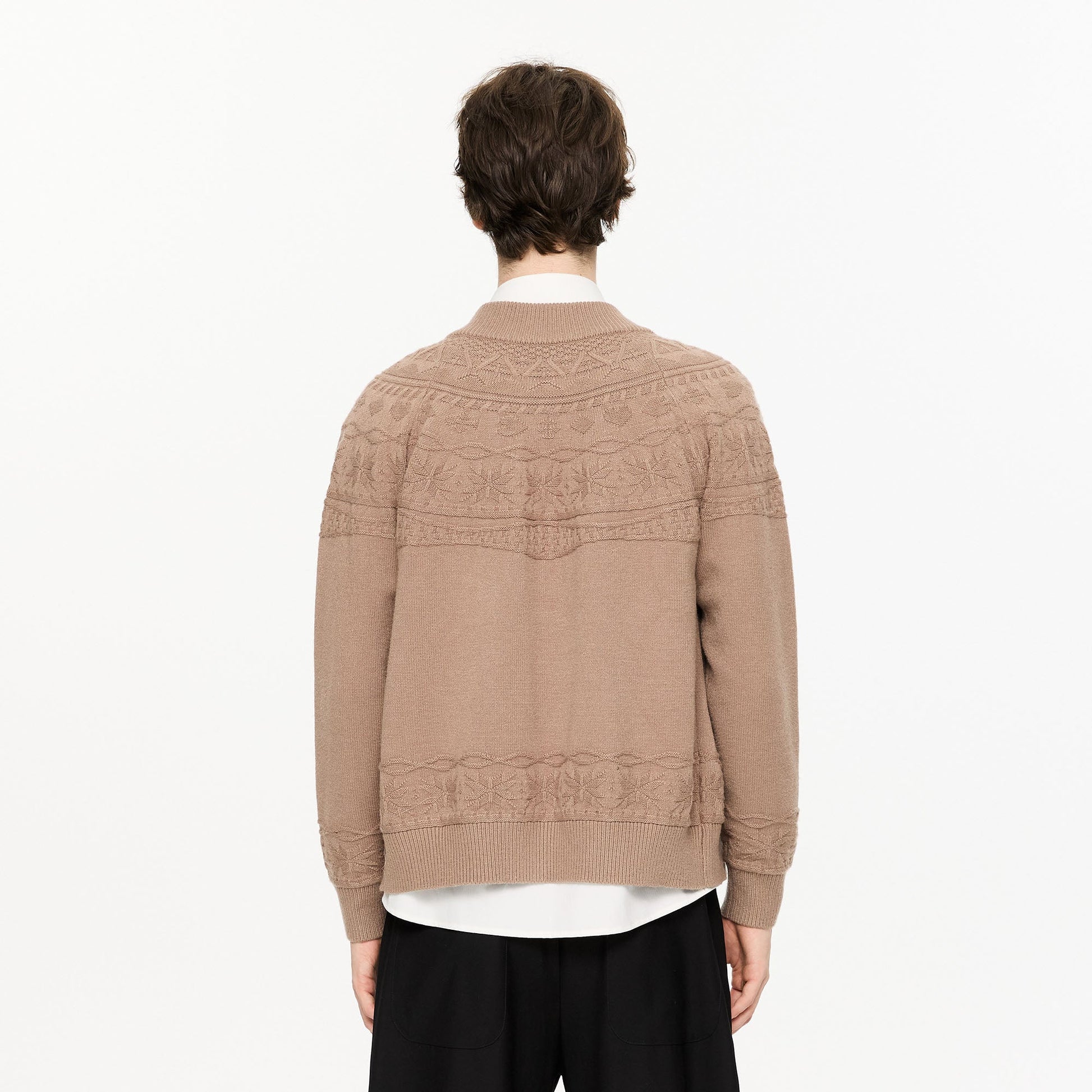 KREATE Double-Placket Jacquard Yoke Cardigan-Sweater-S-Black-Free Shipping Leatheretro