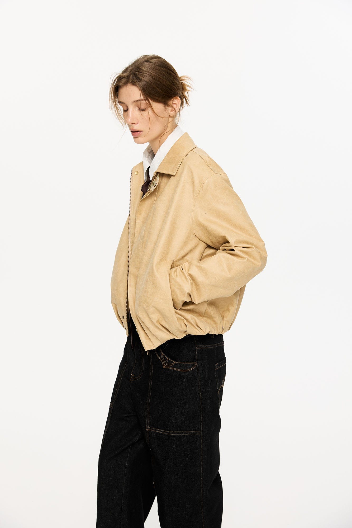 KREATE Floral-Lined Suede Bomber Jacket-Jacket-S-Coffee-Free Shipping Leatheretro