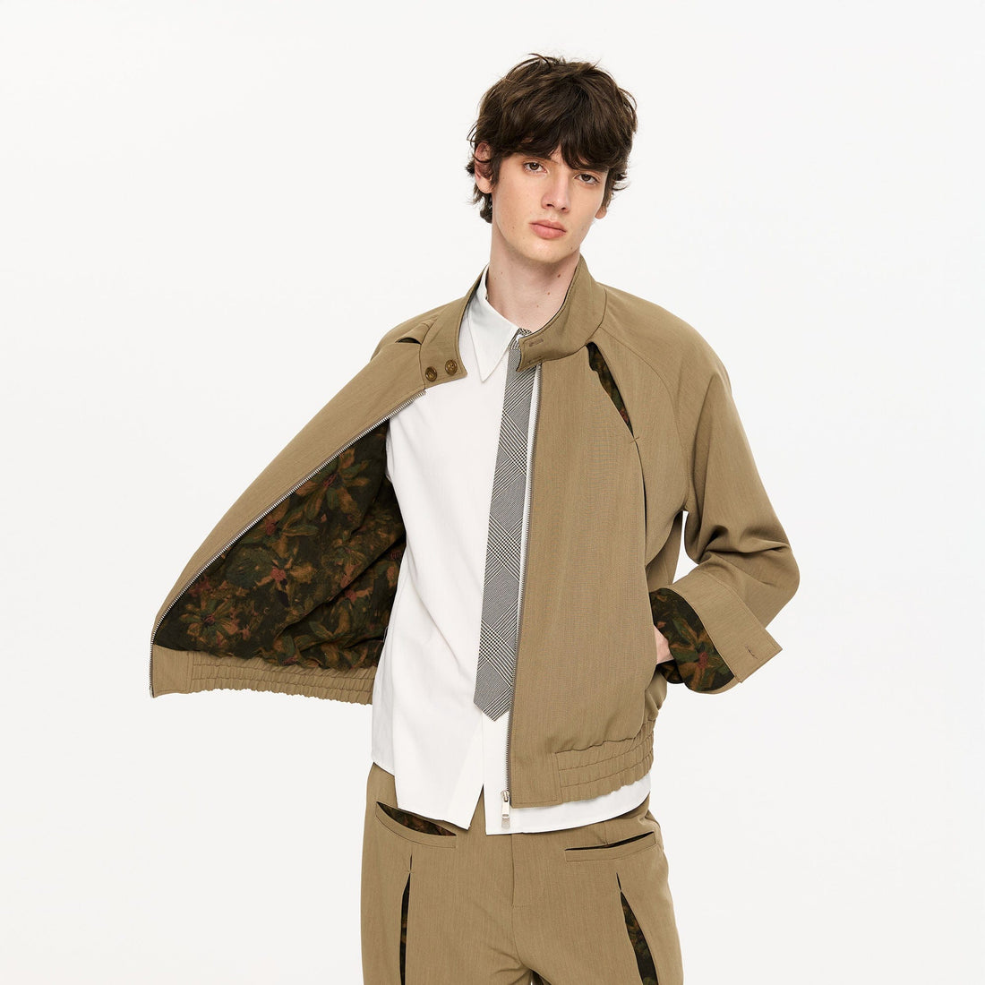 KREATE Floral-Lined Spliced Harrington Jacket-Jacket-S-Black-Free Shipping Leatheretro