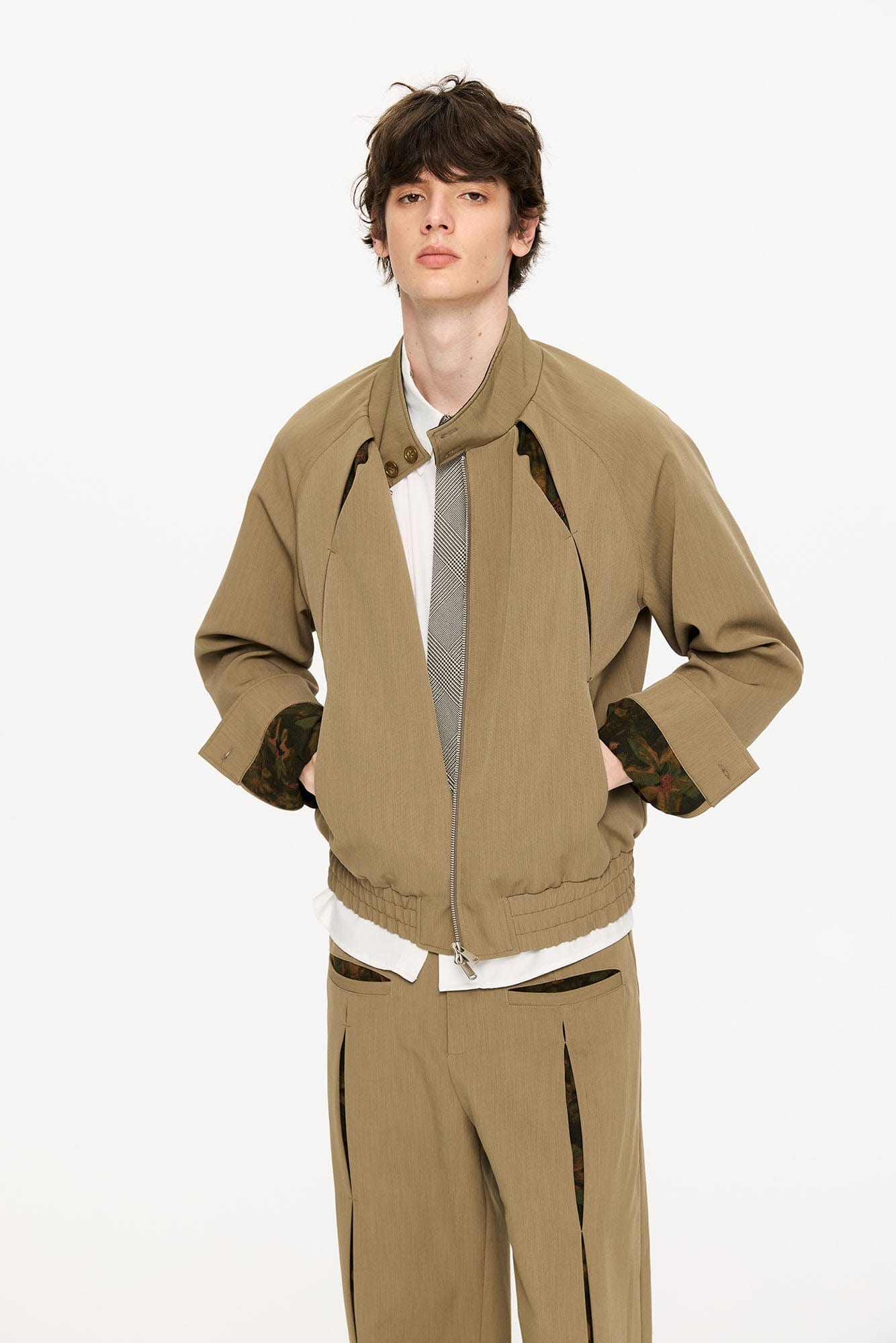 KREATE Floral-Lined Spliced Harrington Jacket-Jacket-S-Black-Free Shipping Leatheretro