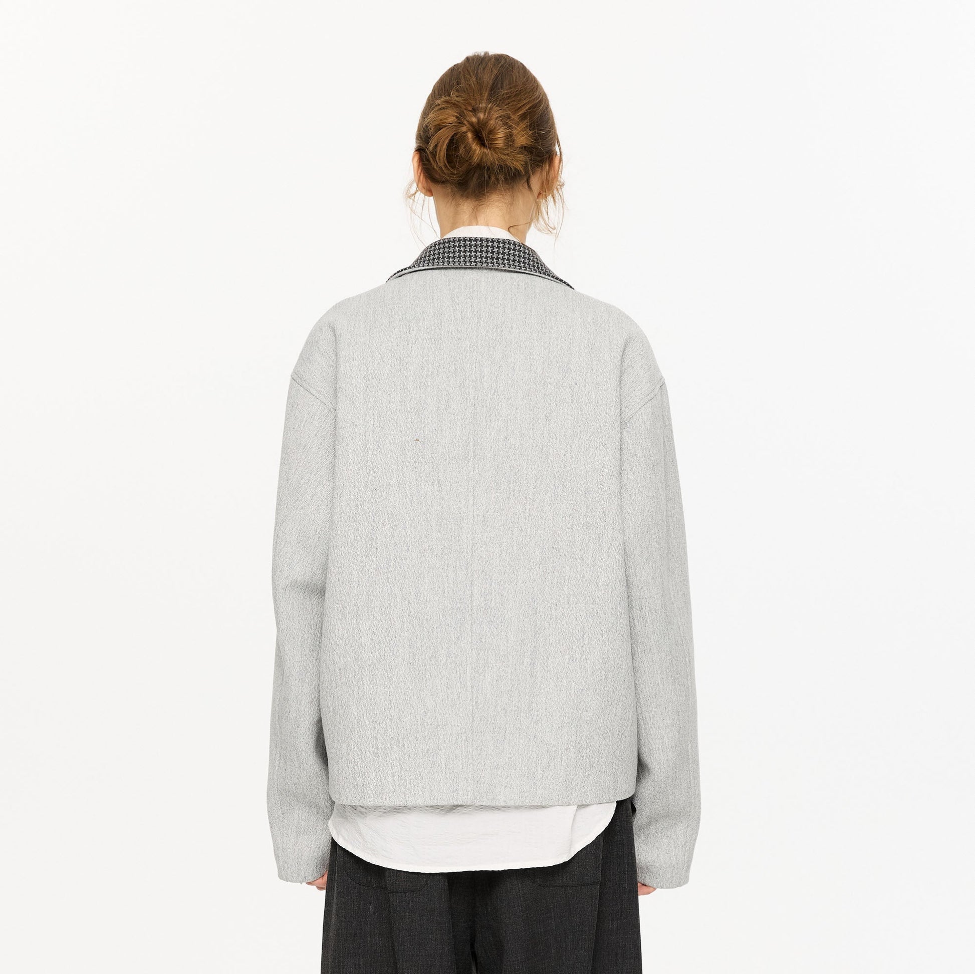 KREATE Houndstooth Wool-Blend Moto Jacket-Jacket-S-Light Gray-Free Shipping Leatheretro