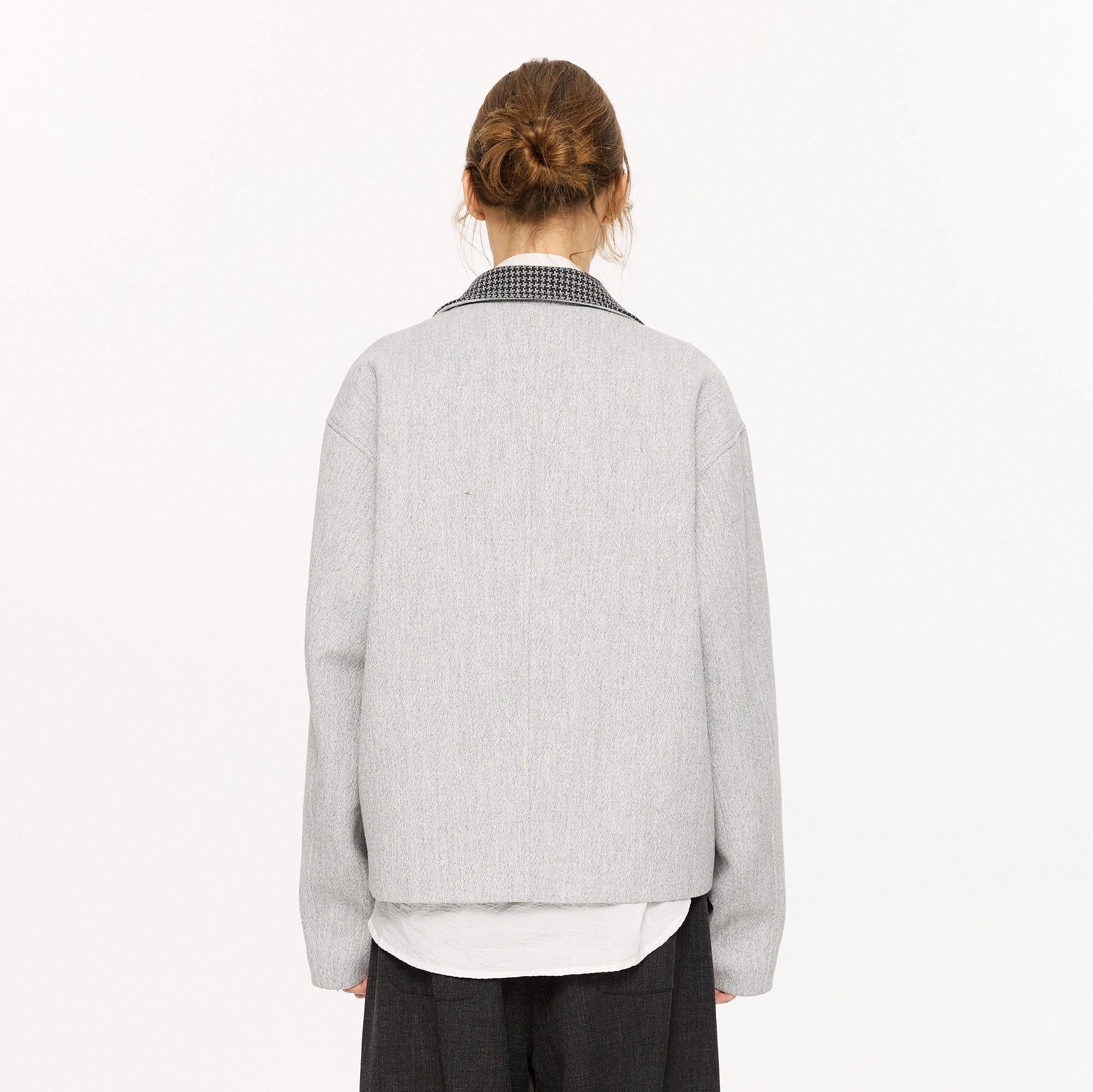 KREATE Houndstooth Wool-Blend Moto Jacket-Jacket-S-Light Gray-Free Shipping Leatheretro