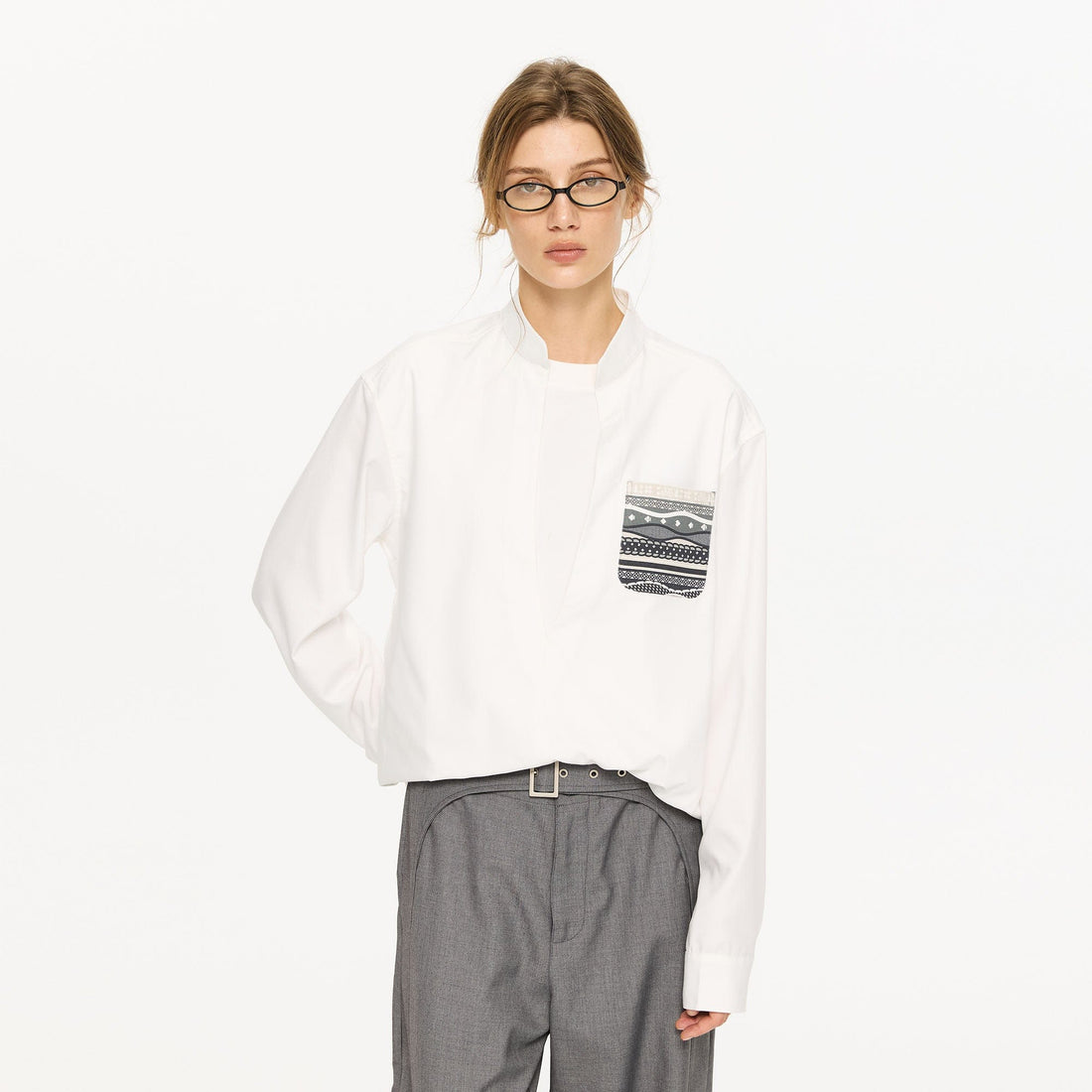 KREATE Faux Layered Fair Isle Pocket Shirt-Shirt-S-Black-Free Shipping Leatheretro