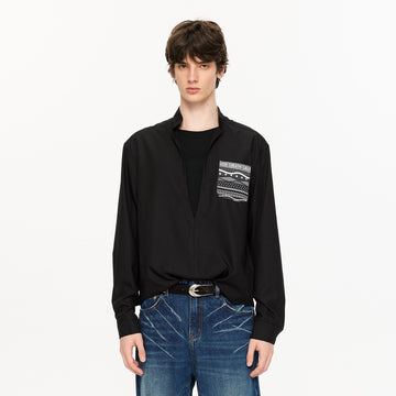 KREATE Faux Layered Fair Isle Pocket Shirt-Shirt-S-Black-Free Shipping Leatheretro