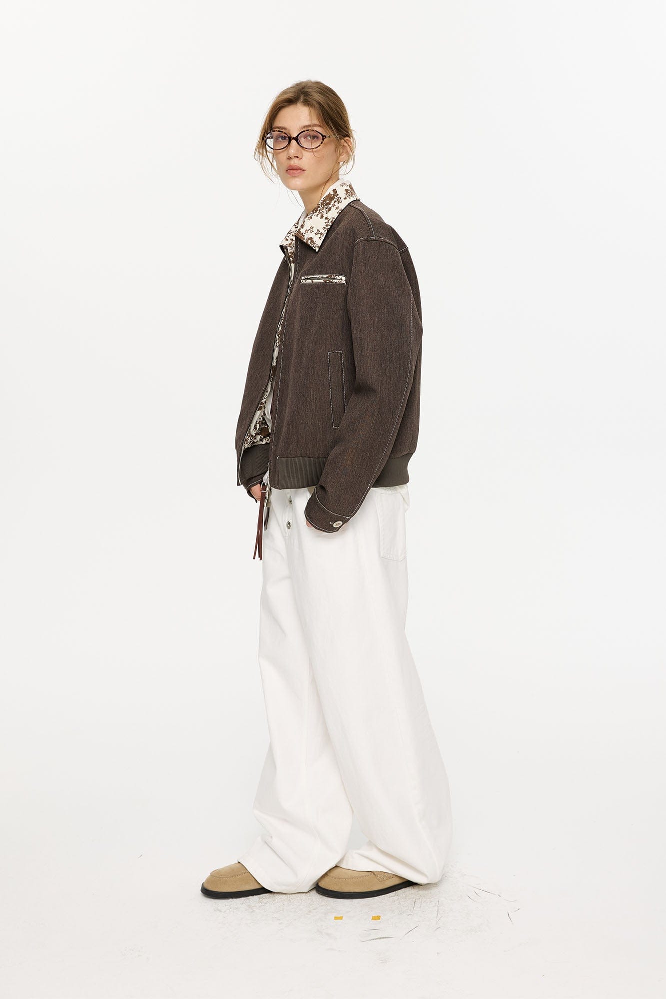 KREATE Contrast Floral Collar Jacket-Jacket-S-Navy-Free Shipping Leatheretro