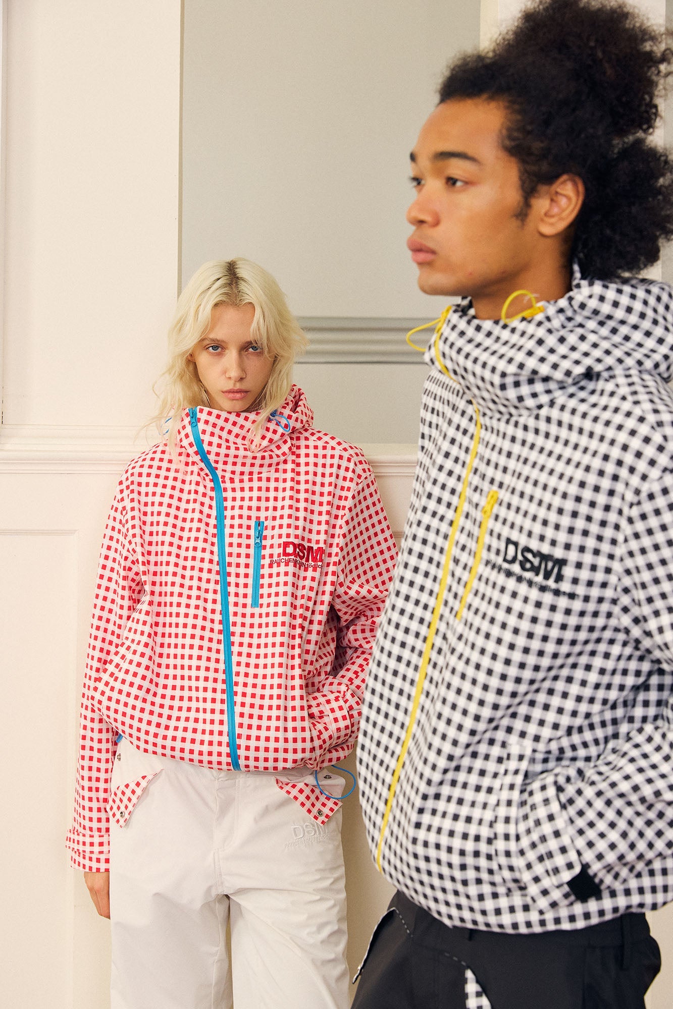 DONSMOKE Diagonal-Zip Check Teflon Windbreaker-Jacket-S-Red-Free Shipping Leatheretro