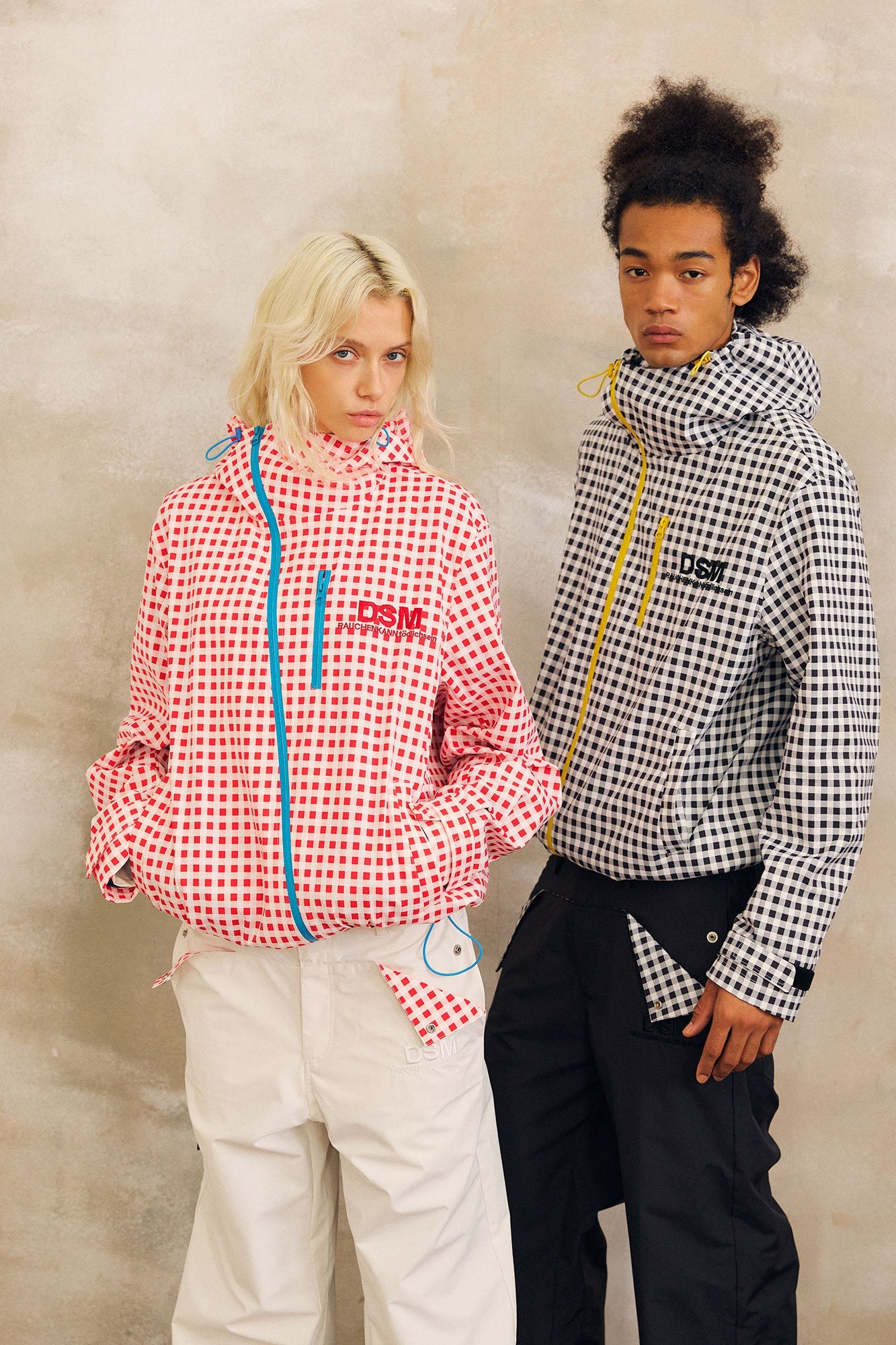 DONSMOKE Diagonal-Zip Check Teflon Windbreaker-Jacket-S-Red-Free Shipping Leatheretro