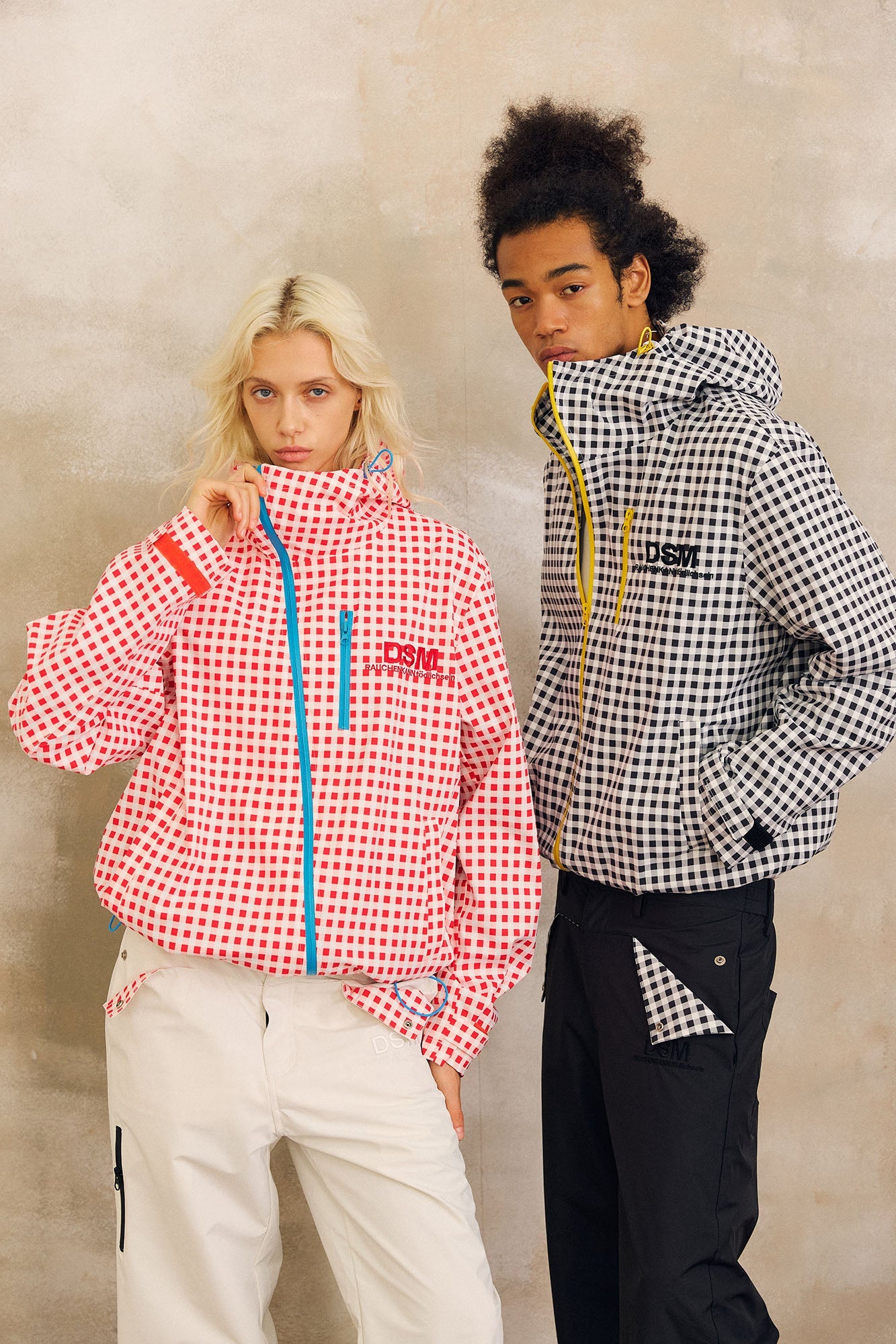 DONSMOKE Diagonal-Zip Check Teflon Windbreaker-Jacket-S-Red-Free Shipping Leatheretro