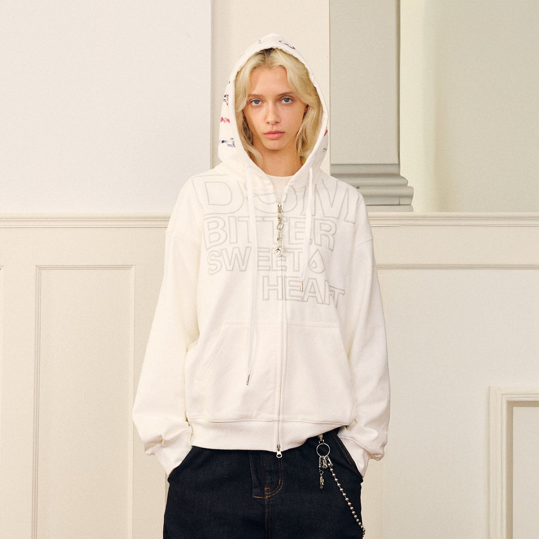 DONSMOKE Hairclip Graphic Double-Zip Hooded Jacket-Jacket-S-White-Free Shipping Leatheretro