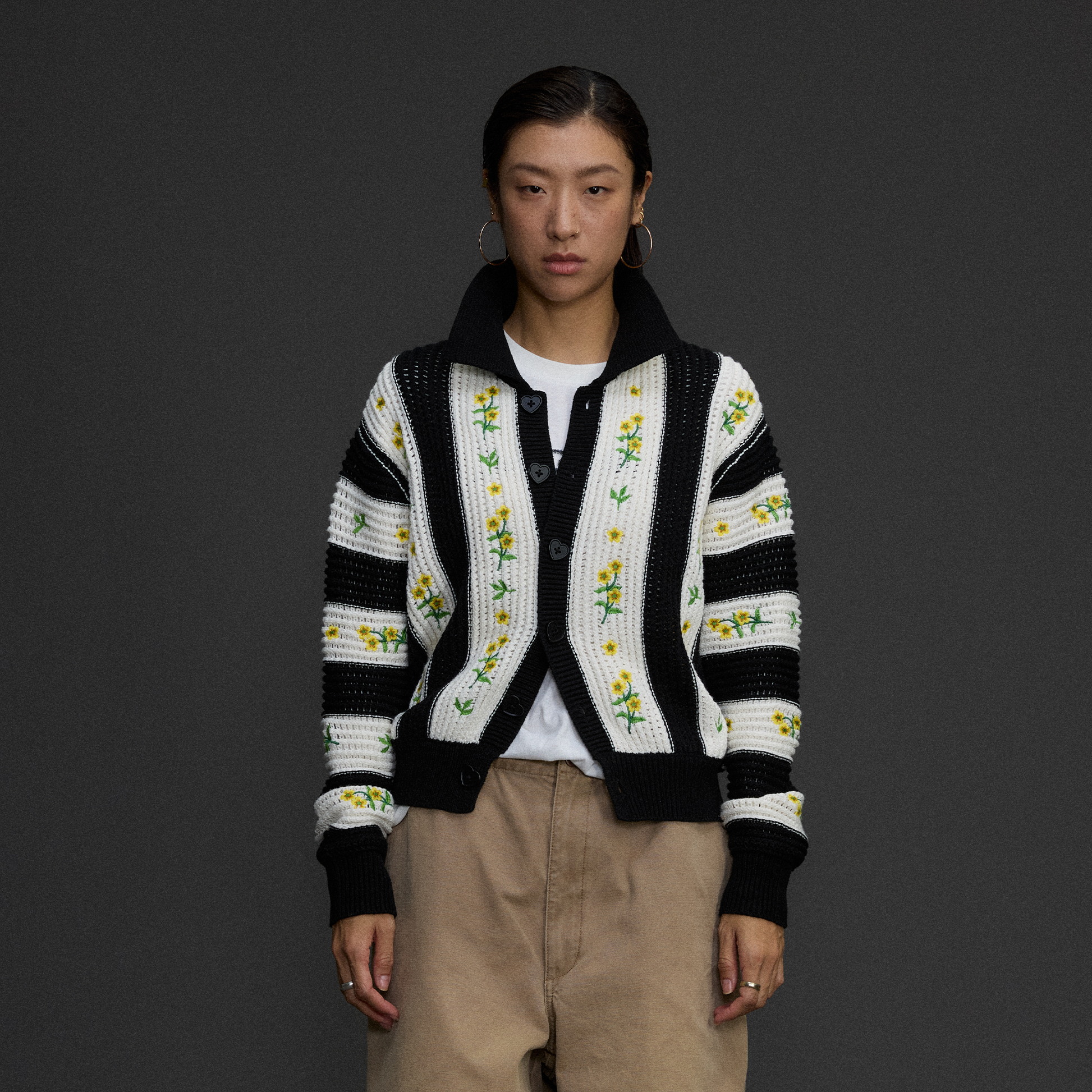 NIANJIUYIKOUER Floral Embroidered Contrast Collar Cardigan-Jacket-XXS-Free Shipping Leatheretro