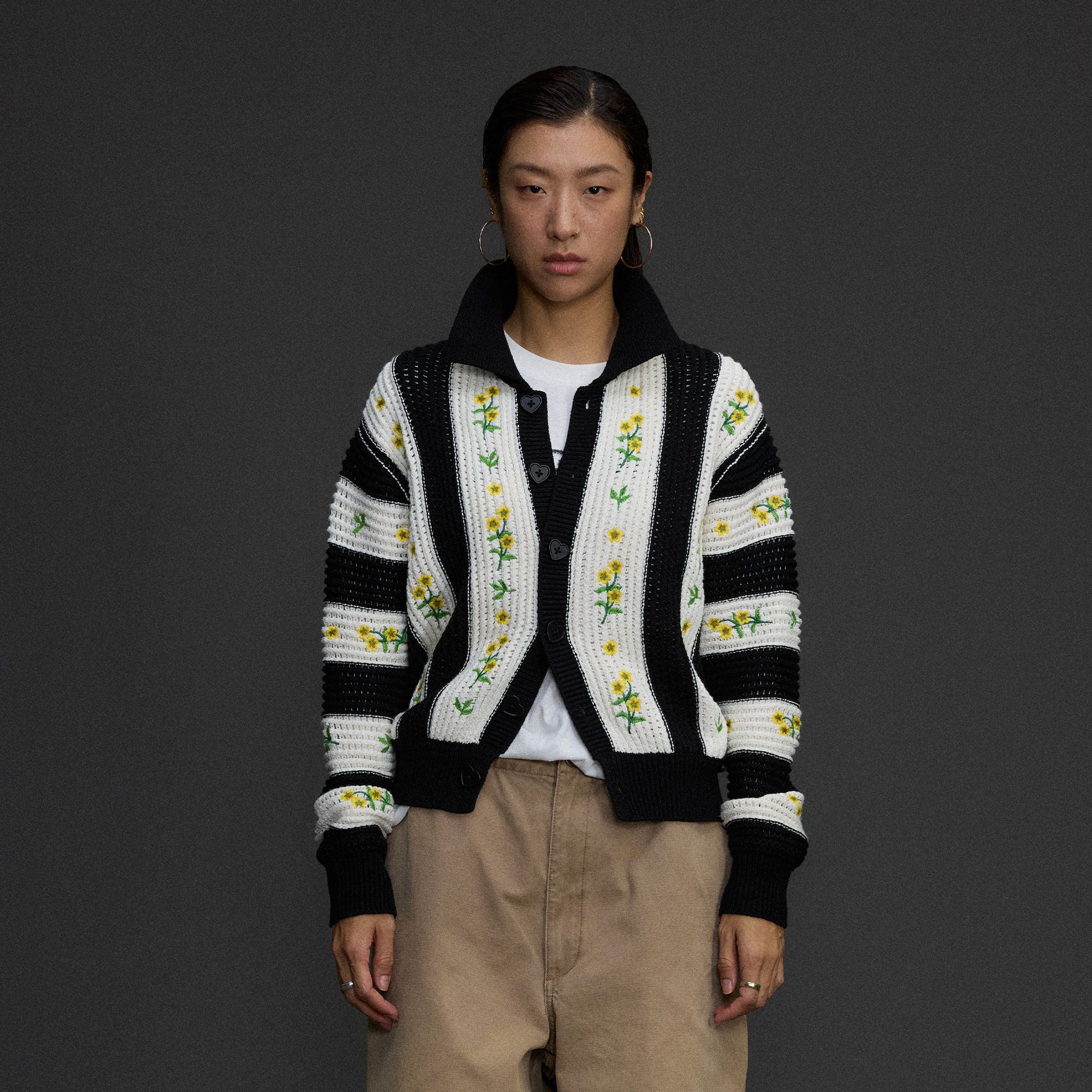 NIANJIUYIKOUER Floral Embroidered Contrast Collar Cardigan-Jacket-XXS-Free Shipping Leatheretro