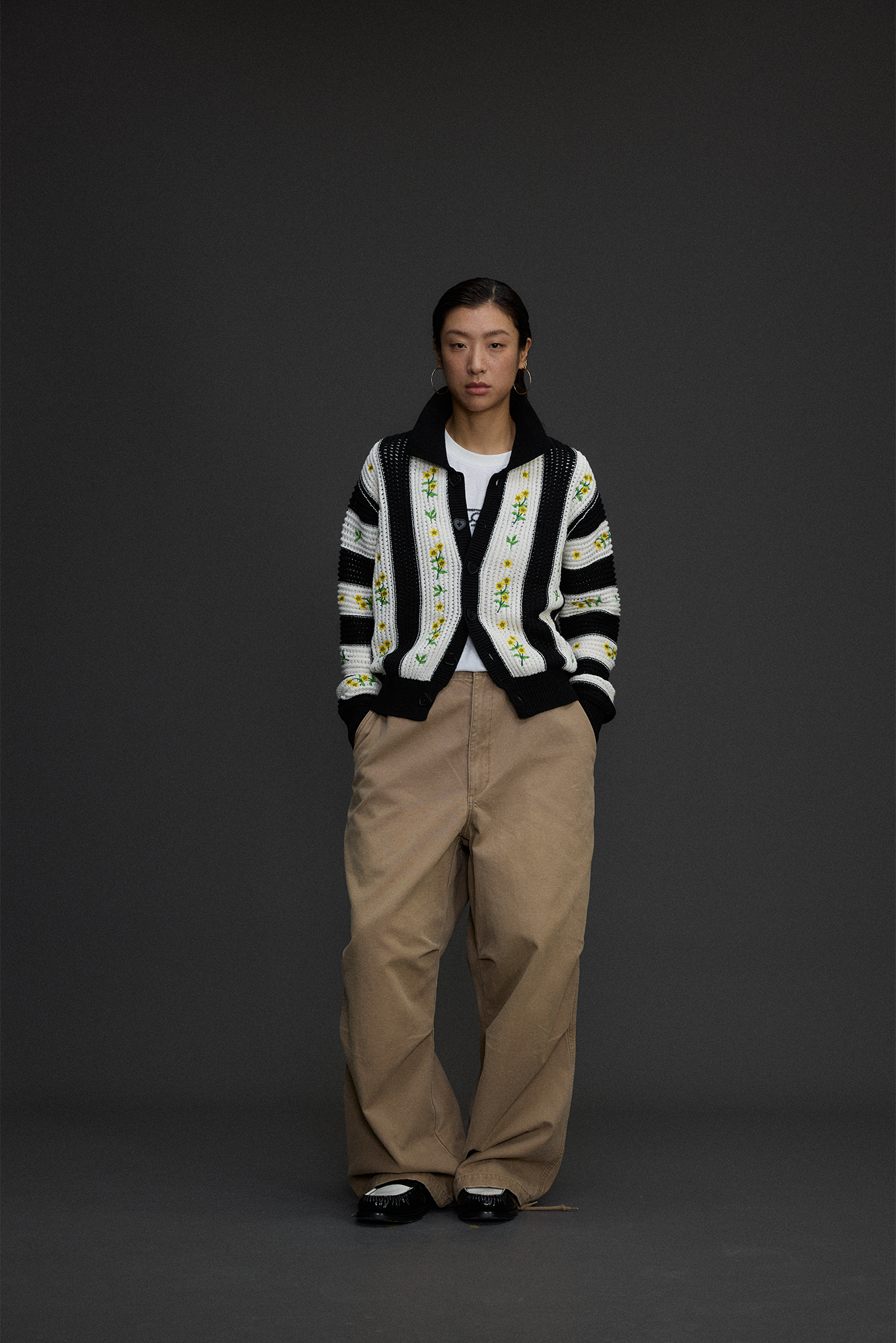 NIANJIUYIKOUER Floral Embroidered Contrast Collar Cardigan-Jacket-XXS-Free Shipping Leatheretro