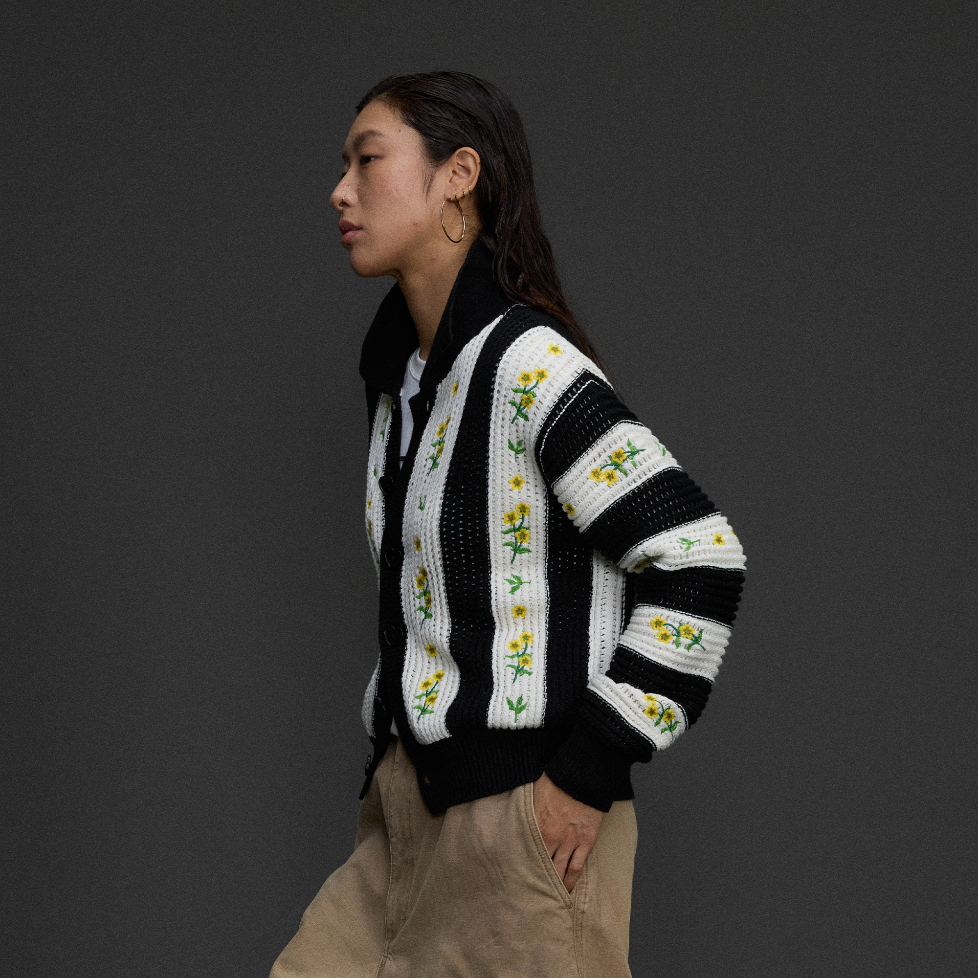 NIANJIUYIKOUER Floral Embroidered Contrast Collar Cardigan-Jacket-XXS-Free Shipping Leatheretro