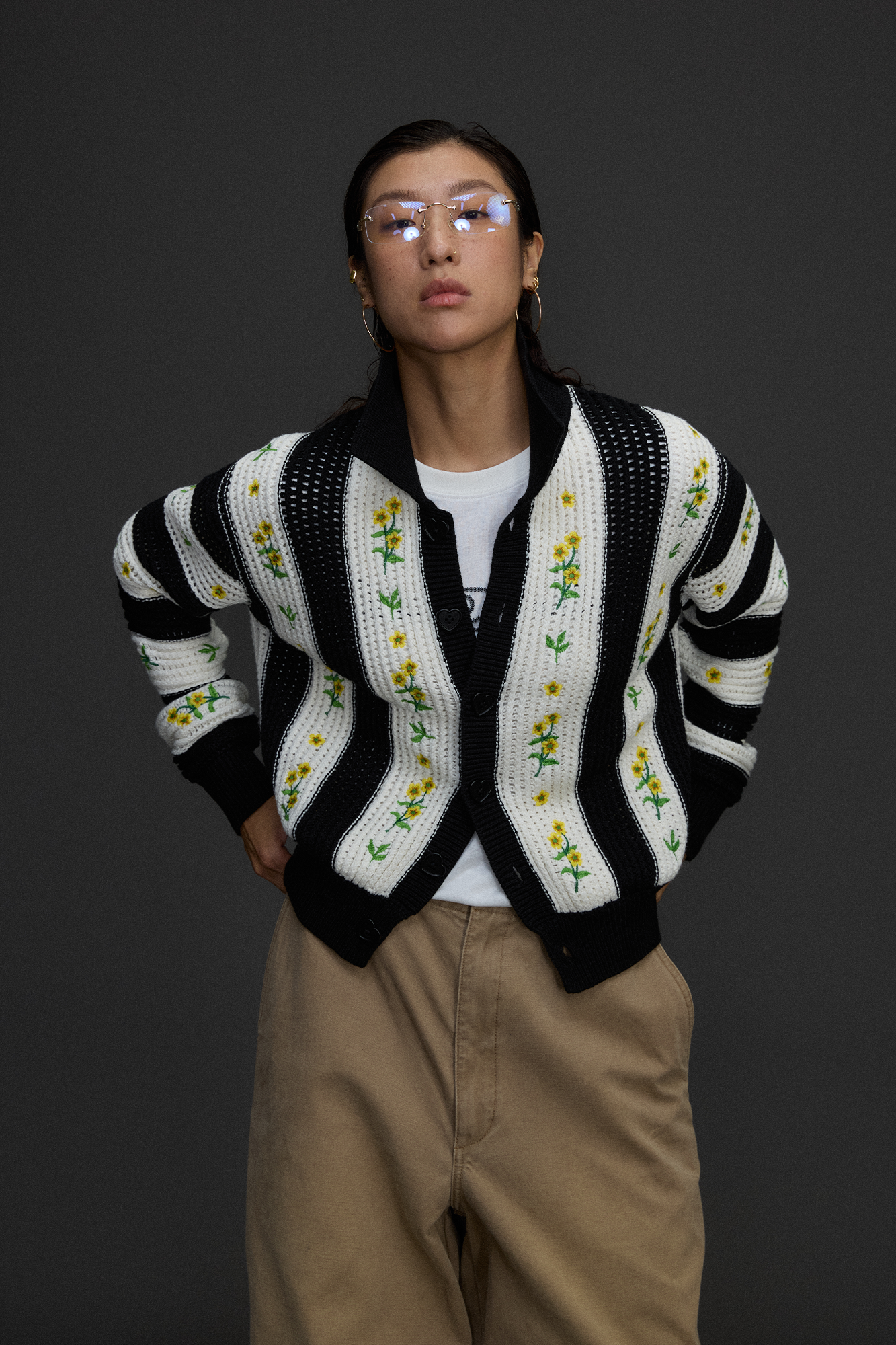 NIANJIUYIKOUER Floral Embroidered Contrast Collar Cardigan-Jacket-XXS-Free Shipping Leatheretro