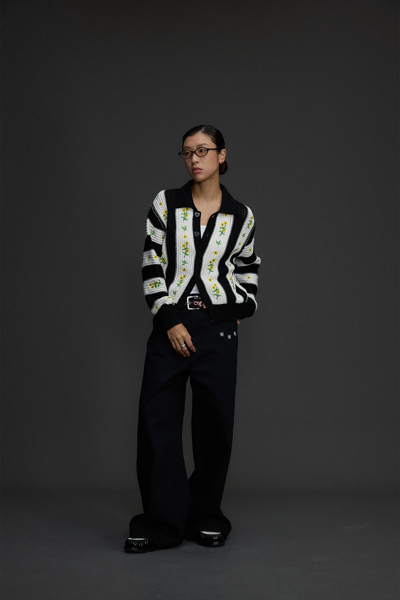 NIANJIUYIKOUER Floral Embroidered Contrast Collar Cardigan-Jacket-XXS-Free Shipping Leatheretro
