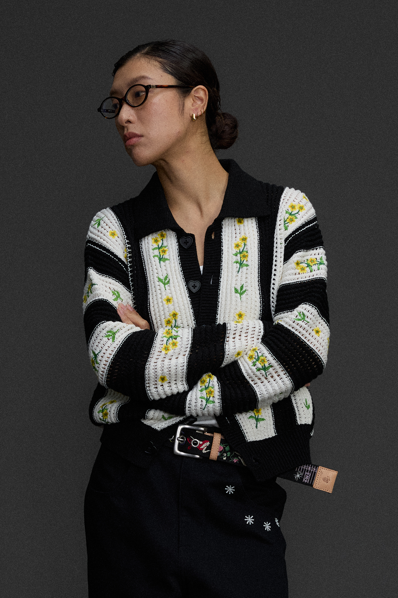 NIANJIUYIKOUER Floral Embroidered Contrast Collar Cardigan-Jacket-XXS-Free Shipping Leatheretro