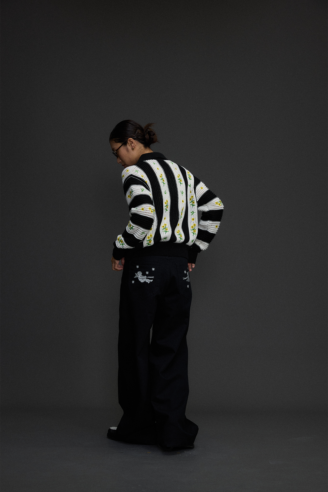 NIANJIUYIKOUER Floral Embroidered Contrast Collar Cardigan-Jacket-XXS-Free Shipping Leatheretro