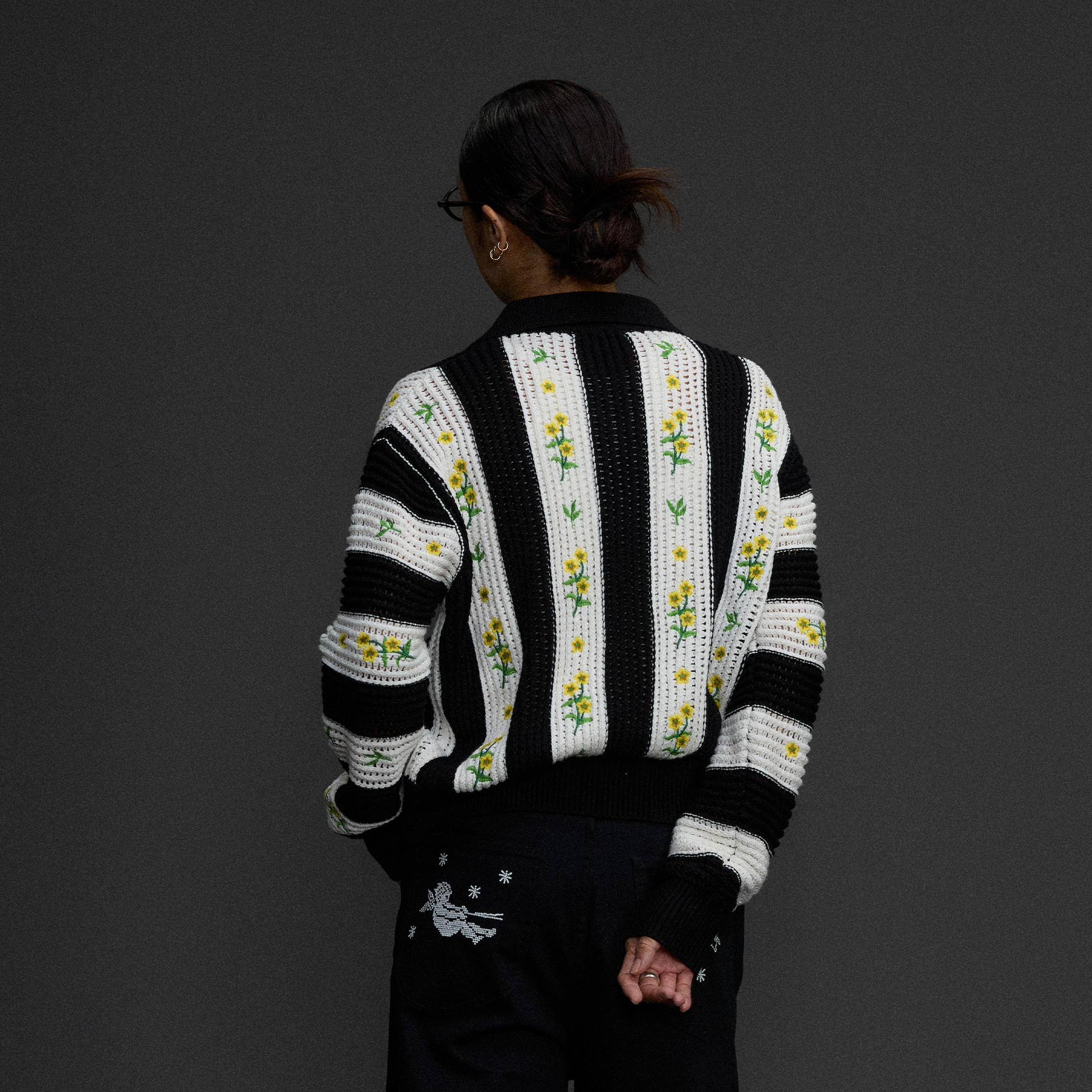 NIANJIUYIKOUER Floral Embroidered Contrast Collar Cardigan-Jacket-XXS-Free Shipping Leatheretro