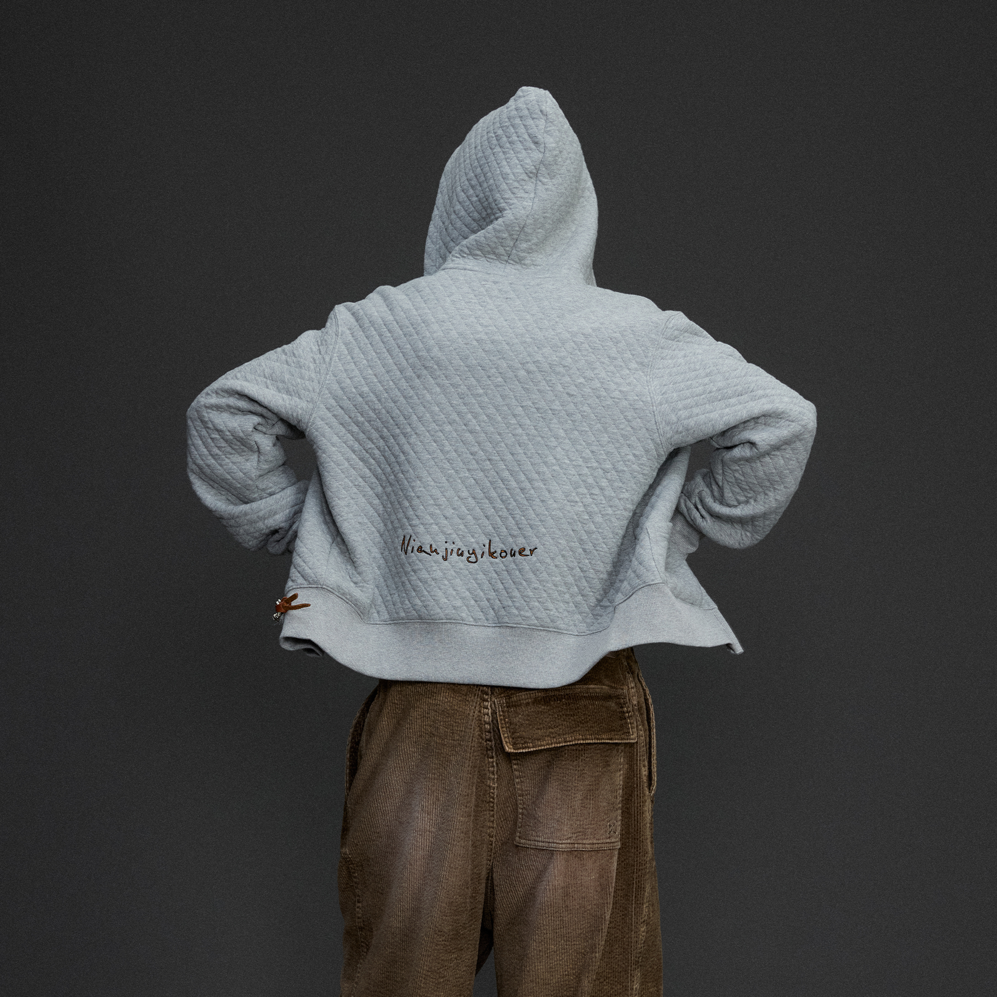 NIANJIUYIKOUER Tiger Embroidered Quilted Zip-Up Hoodie-Jacket-XXS-Gray-Free Shipping Leatheretro