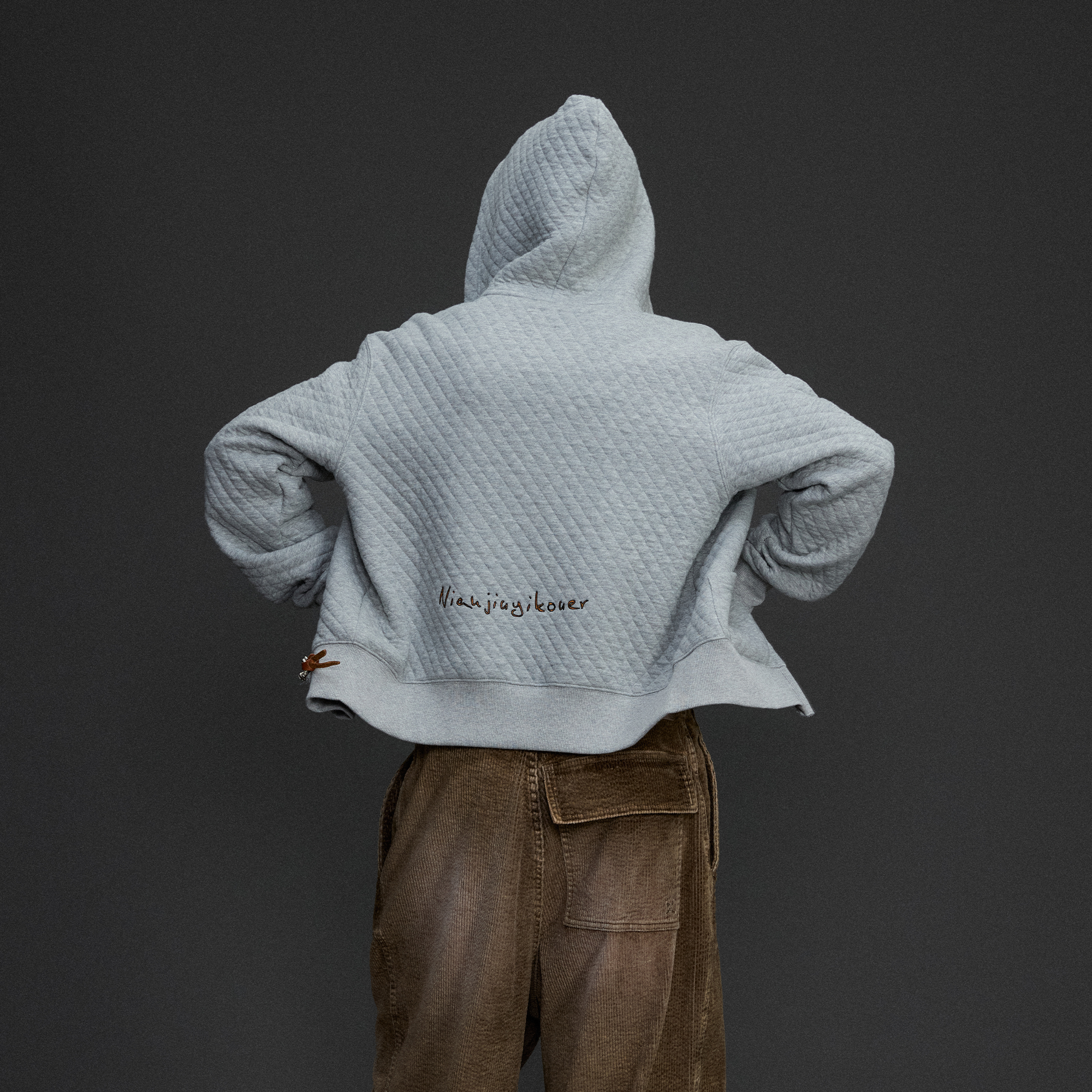 NIANJIUYIKOUER Tiger Embroidered Quilted Zip-Up Hoodie-Jacket-XXS-Gray-Free Shipping Leatheretro