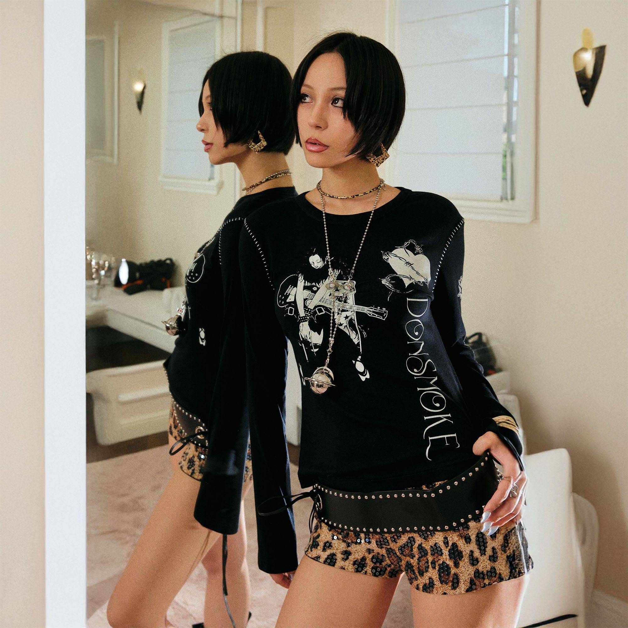 DONSMOKE ¡Á NANA Punk Graphic Stitch Long-Sleeve Tee-L/S Tee-S-Free Shipping Leatheretro