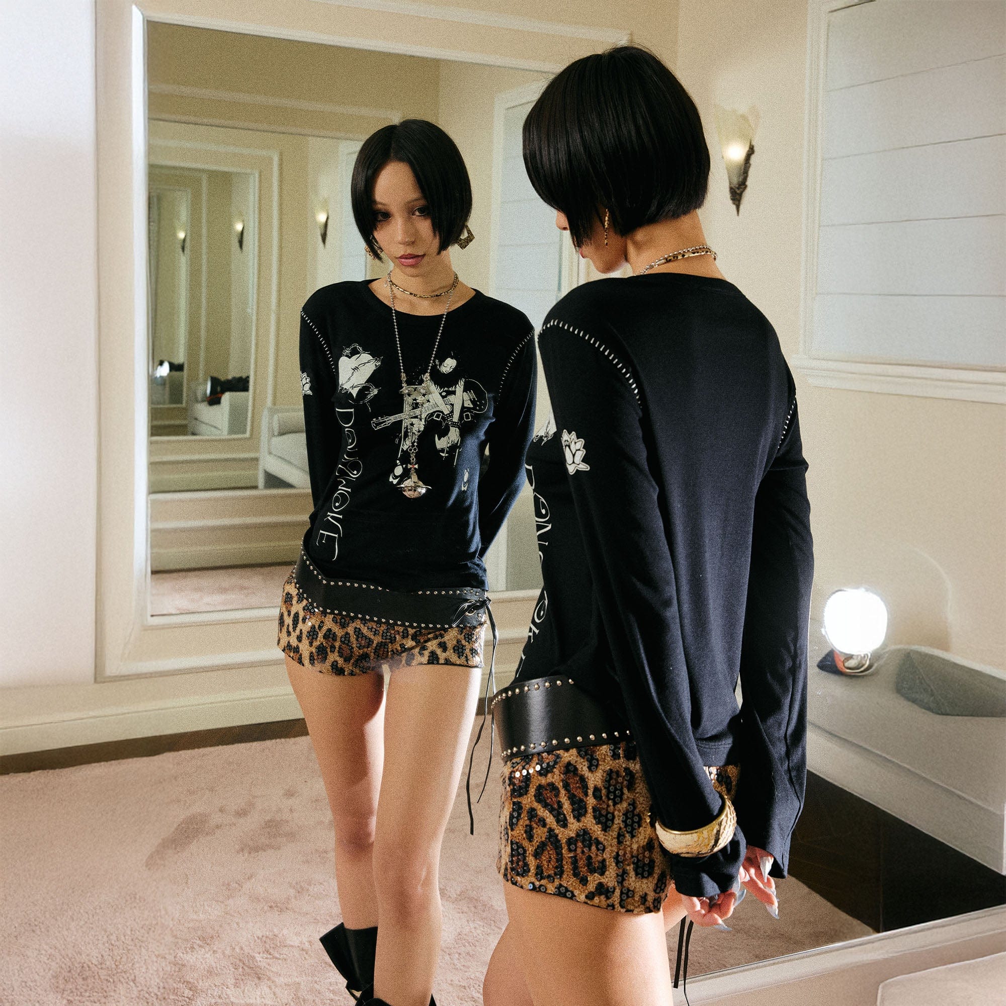 DONSMOKE ¡Á NANA Punk Graphic Stitch Long-Sleeve Tee-L/S Tee-S-Free Shipping Leatheretro