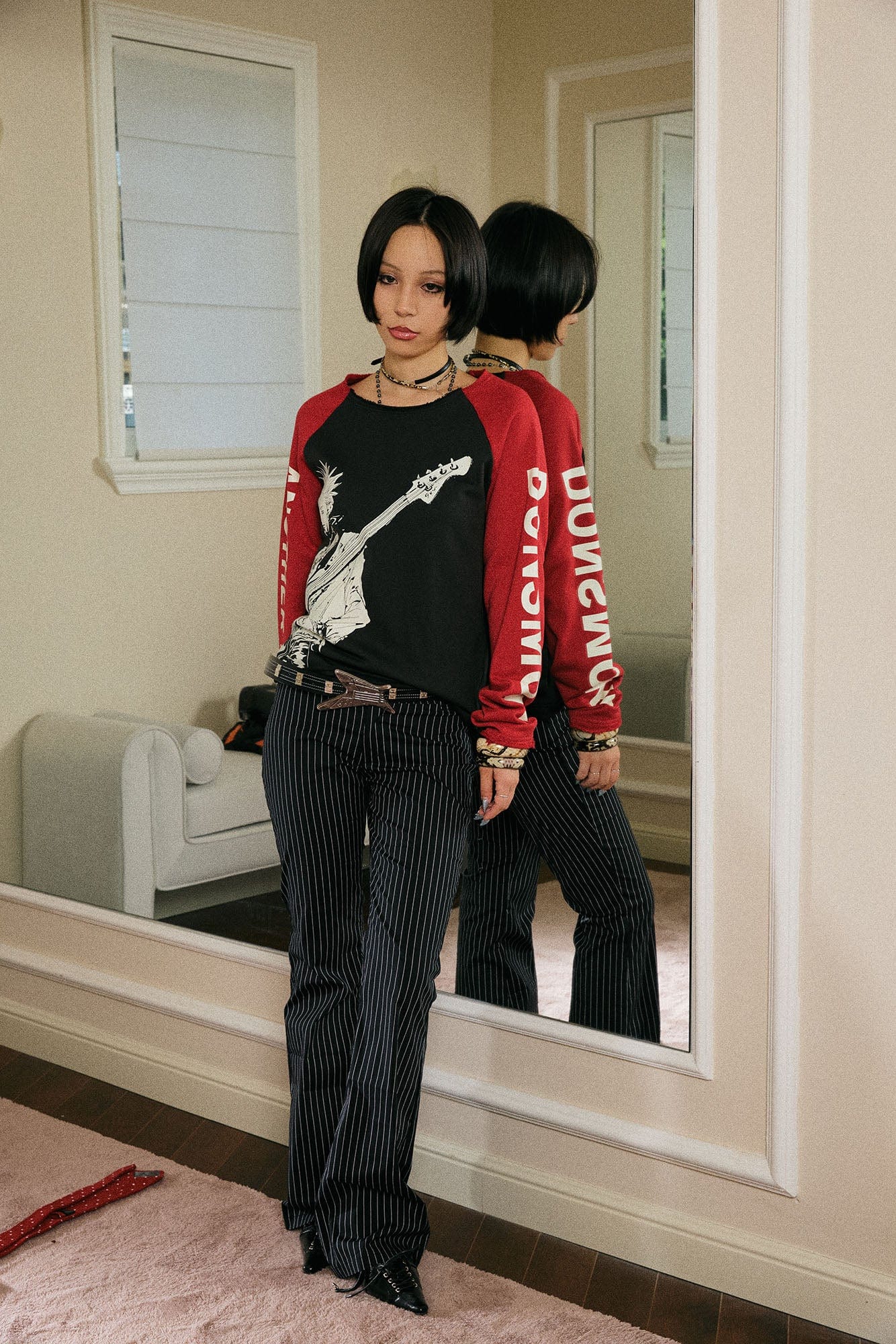 DONSMOKE ¡Á NANA Guitarist Contrast Raglan Long-Sleeve Tee-L/S Tee-S-Purple-Free Shipping Leatheretro