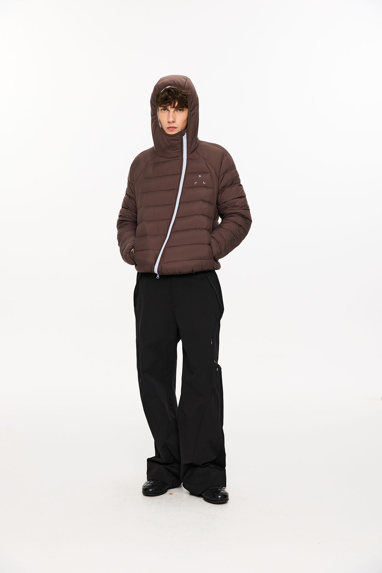 KREATE Asymmetric Contrast Light Down Jacket-Jacket-S (Preorder)-Brown-Free Shipping Leatheretro