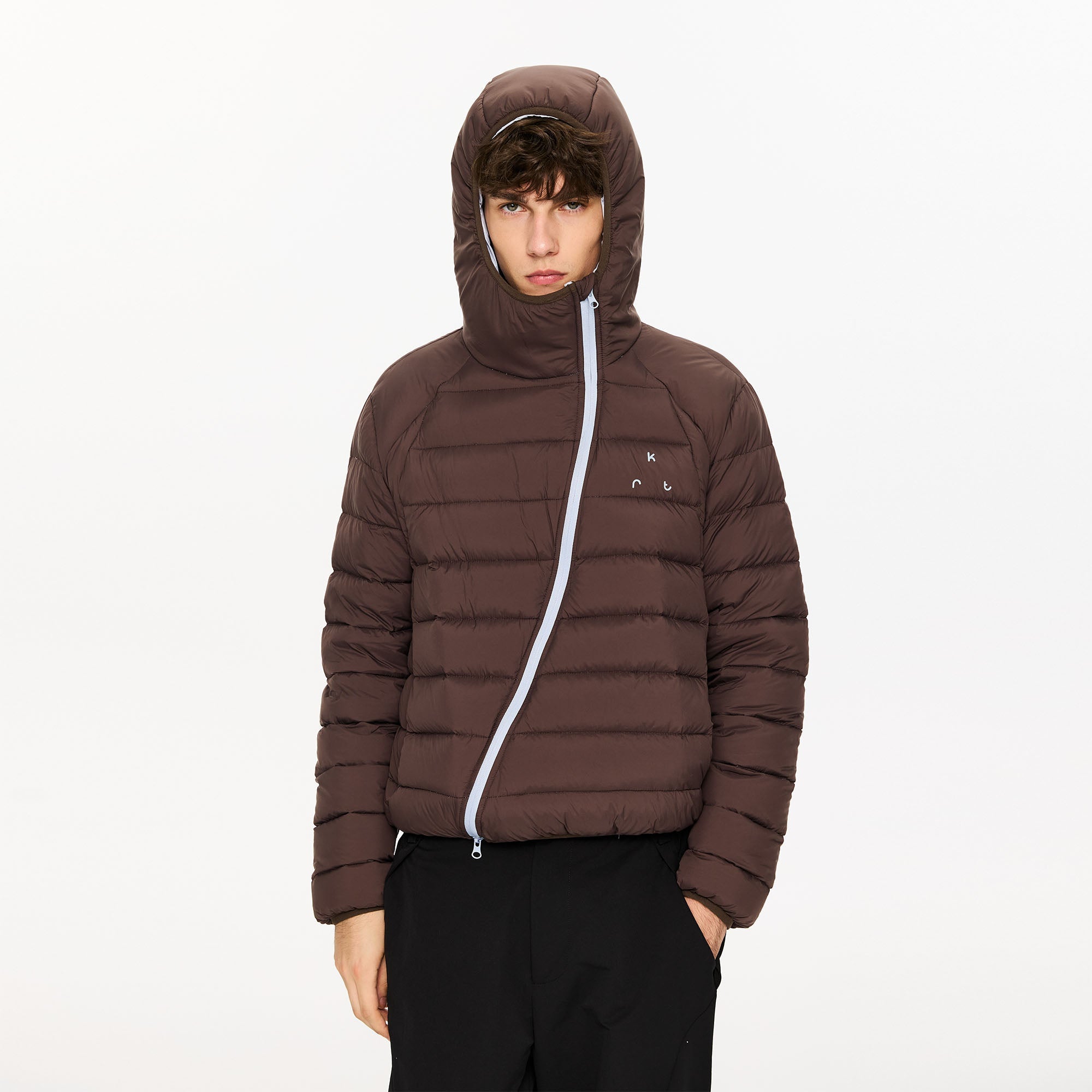 KREATE Asymmetric Contrast Light Down Jacket-Jacket-S (Preorder)-Brown-Free Shipping Leatheretro