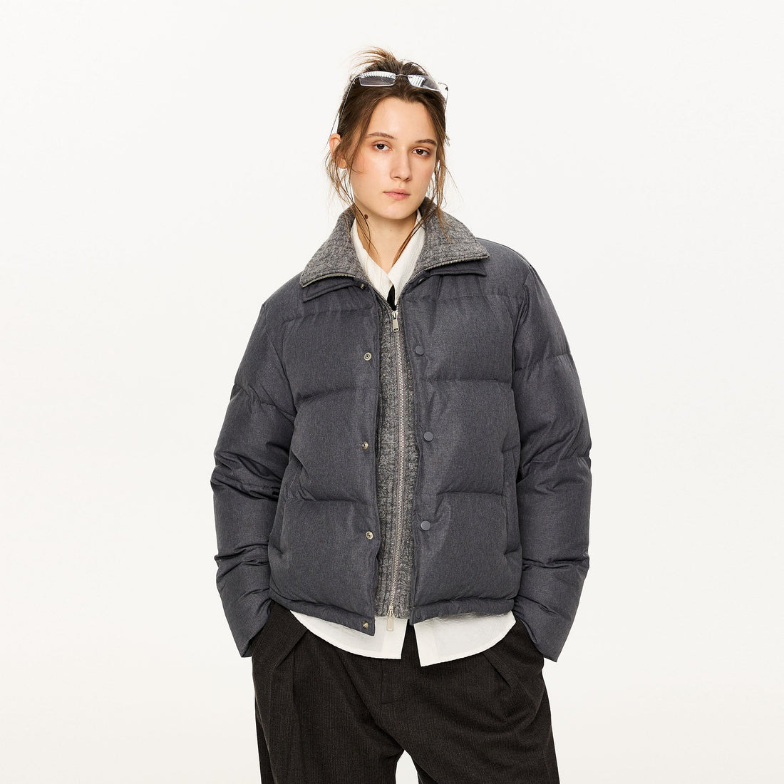 KREATE Faux Layered Cable Knit Puffer Jacket-Jacket-S (Preorder)-Blue-Free Shipping Leatheretro