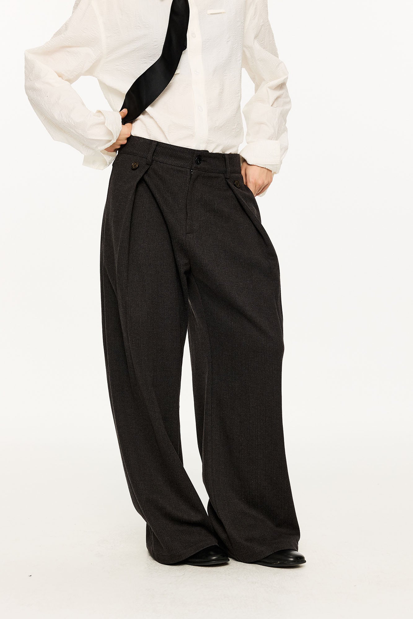 KREATE Modern Pinstriped Pleated Wide-Leg Trousers-Pants-S-Free Shipping Leatheretro