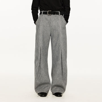 KREATE Middle Stitch Pleat Wide-Leg Trousers-Pants-S (Preorder)-Gray-Free Shipping Leatheretro