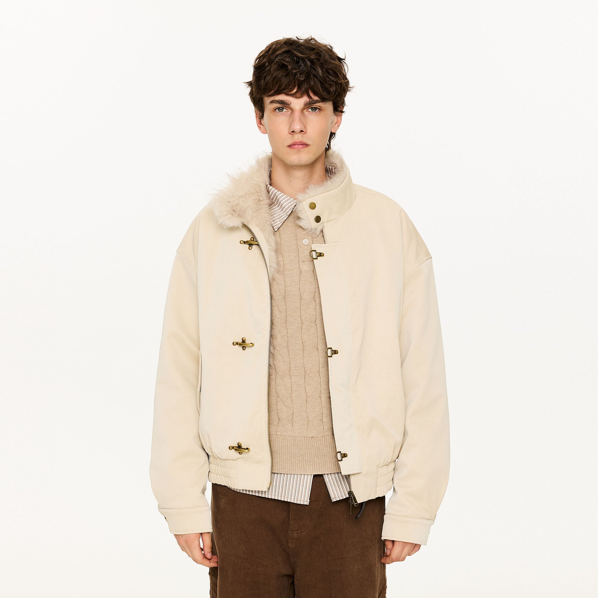 KREATE Faux Fur Lining PU Jacket-Jacket-S (Preorder)-Khaki-Free Shipping Leatheretro