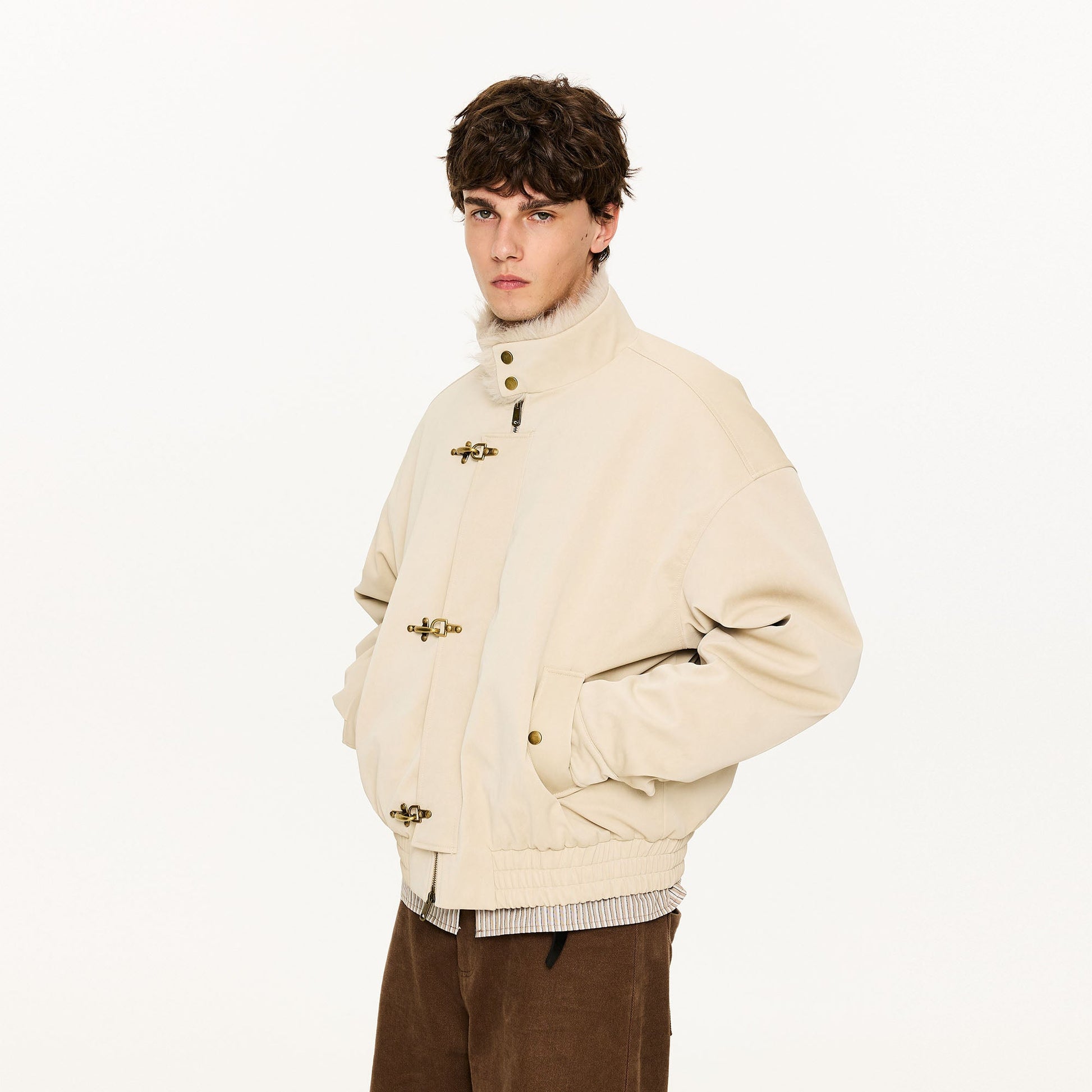 KREATE Faux Fur Lining PU Jacket-Jacket-S (Preorder)-Khaki-Free Shipping Leatheretro