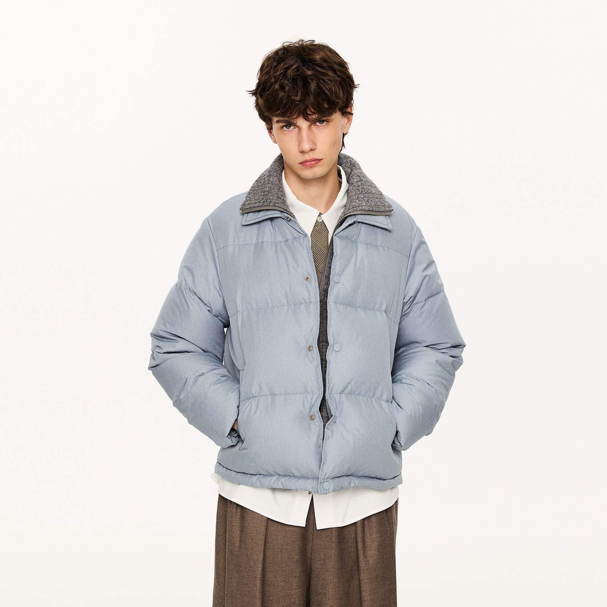 KREATE Faux Layered Cable Knit Puffer Jacket-Jacket-S (Preorder)-Blue-Free Shipping Leatheretro