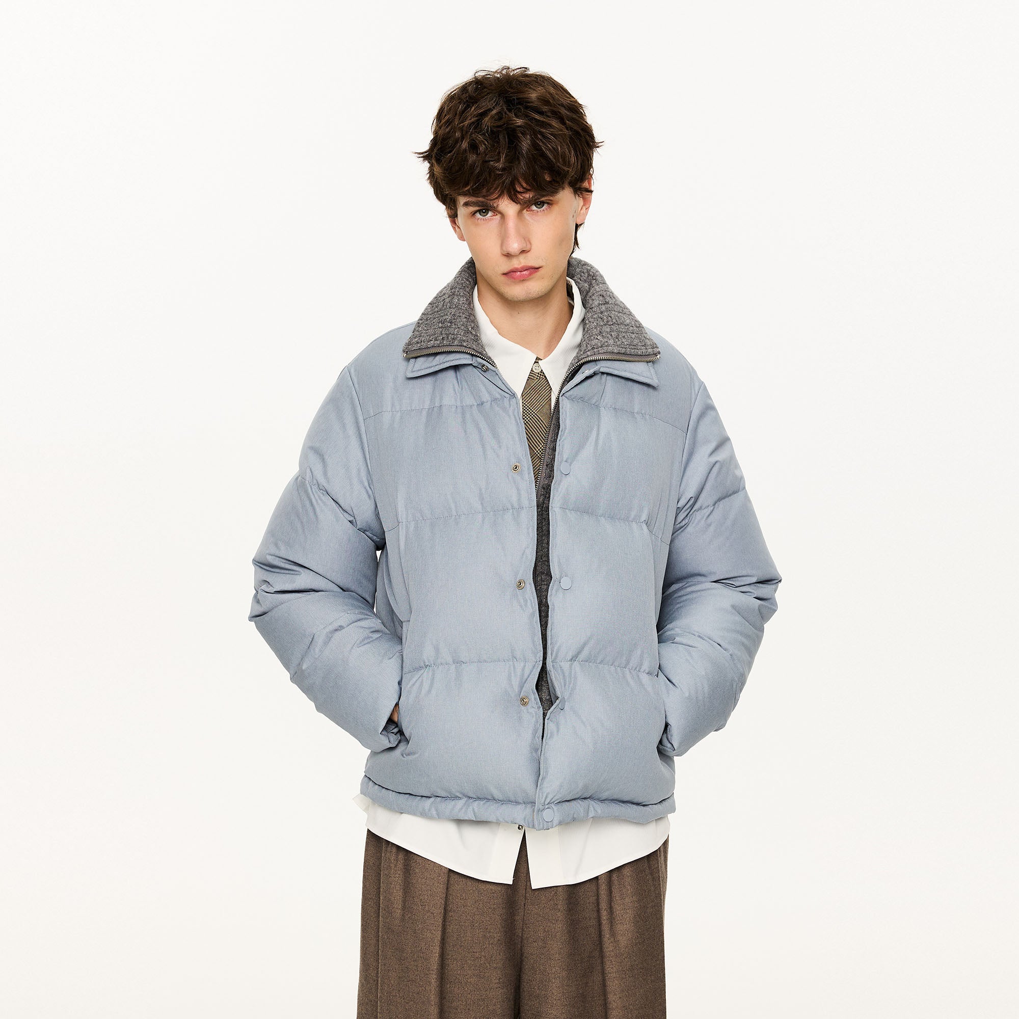 KREATE Faux Layered Cable Knit Puffer Jacket-Jacket-S (Preorder)-Blue-Free Shipping Leatheretro