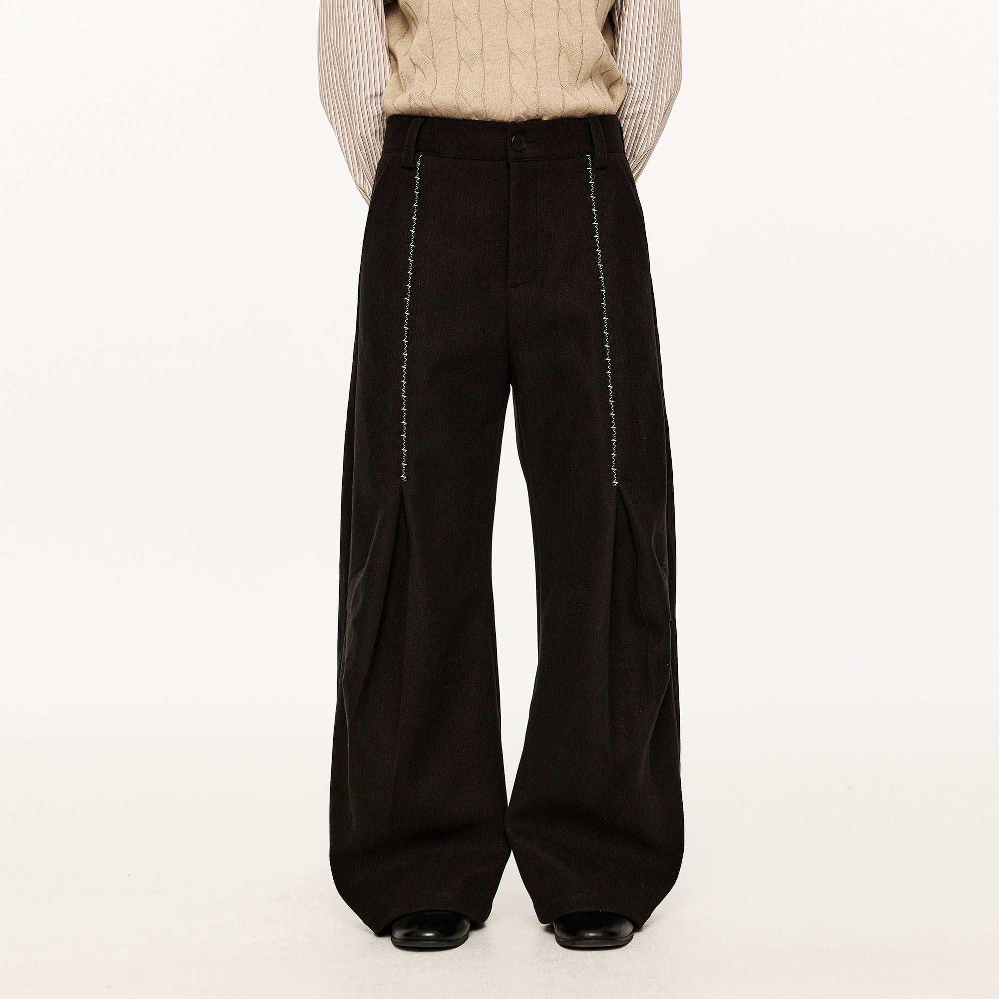 KREATE Middle Stitch Pleat Wide-Leg Trousers-Pants-S (Preorder)-Gray-Free Shipping Leatheretro