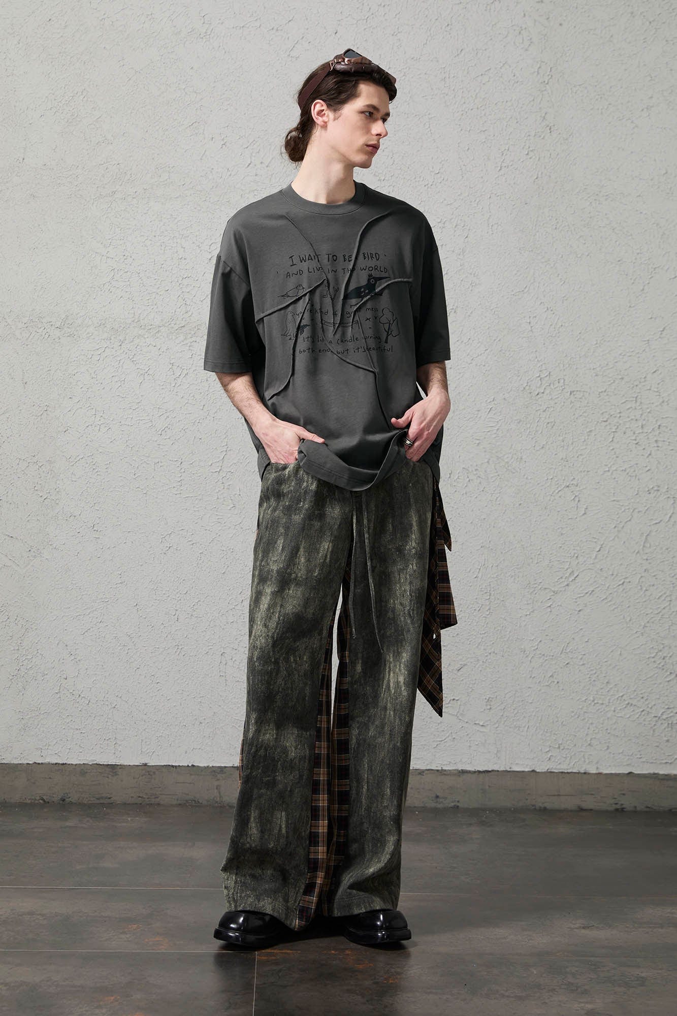 ORGANIC EMOTION Asymmetrical Pleated Script Graphic T-Shirt-T Shirt-S-Free Shipping Leatheretro