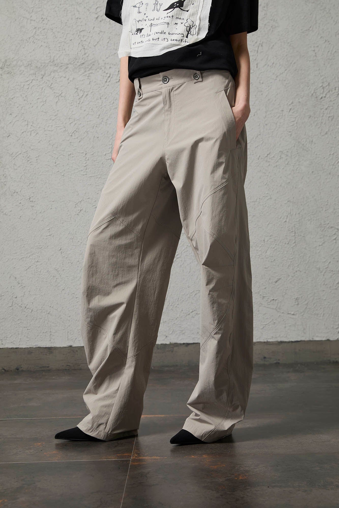ORGANIC EMOTION Retro Spliced Curved Pants-Pants-S-Gray-Free Shipping Leatheretro