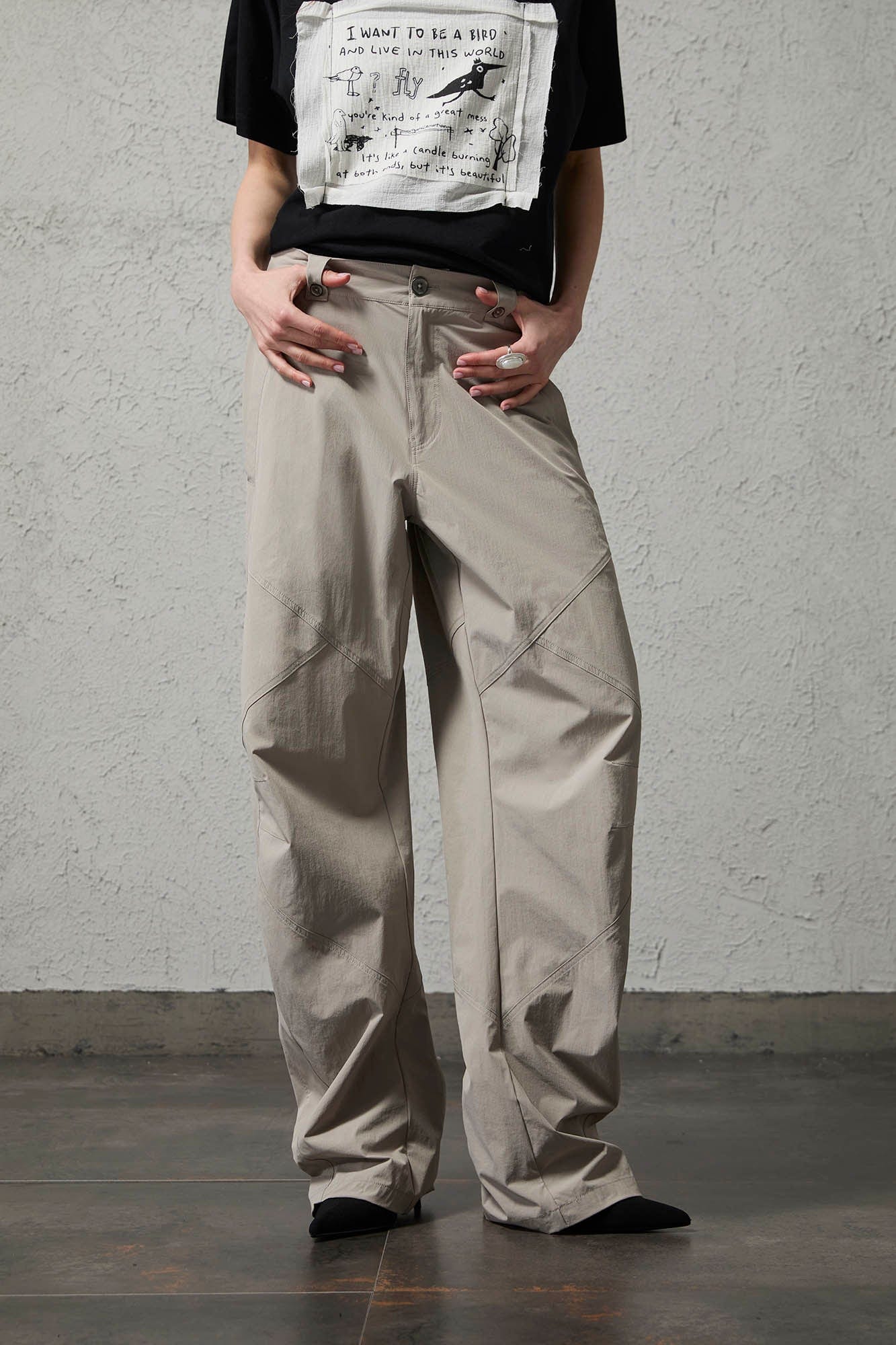 ORGANIC EMOTION Retro Spliced Curved Pants-Pants-S-Gray-Free Shipping Leatheretro