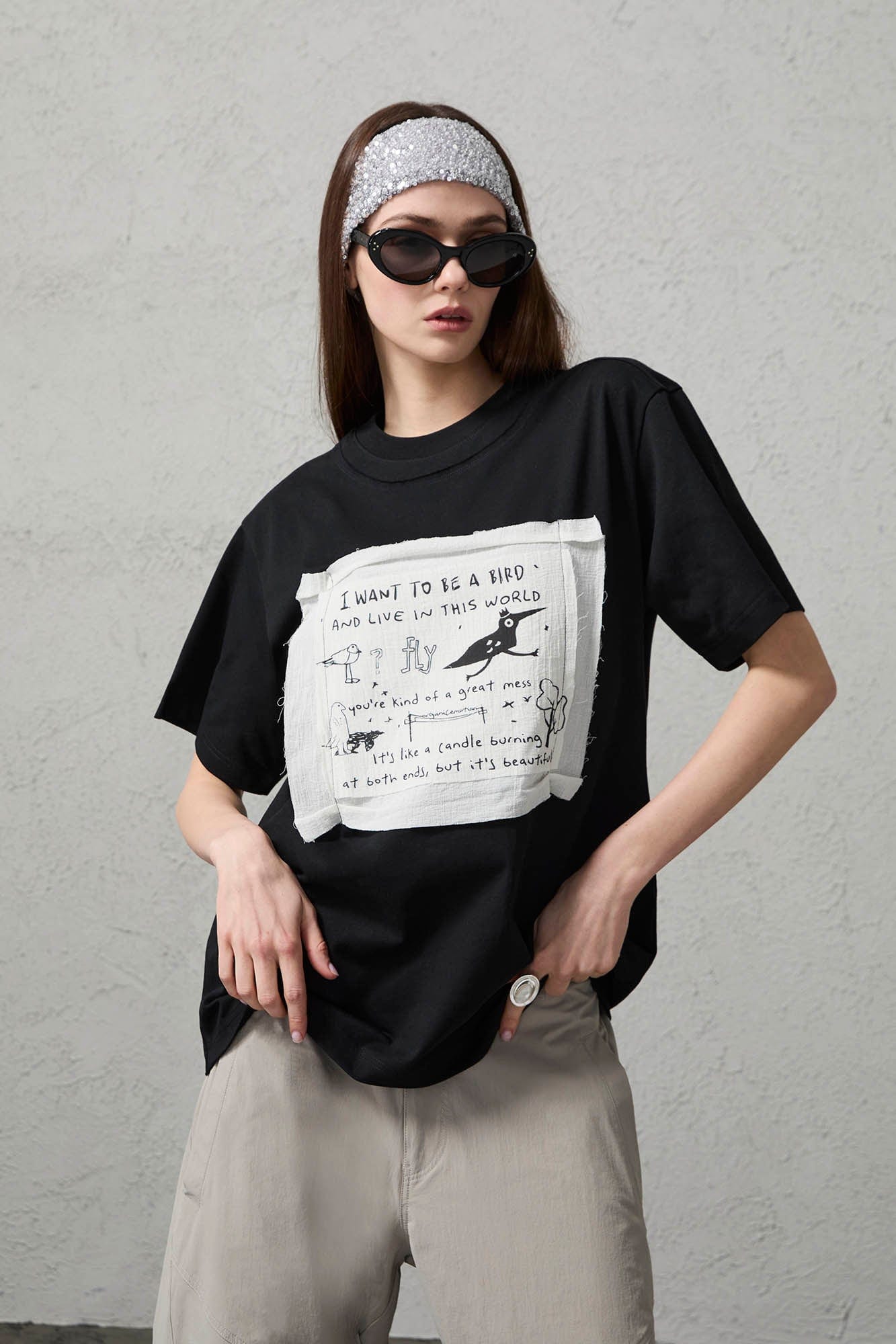 ORGANIC EMOTION Script Patchwork Sorona T-Shirt-T Shirt-S-Free Shipping Leatheretro